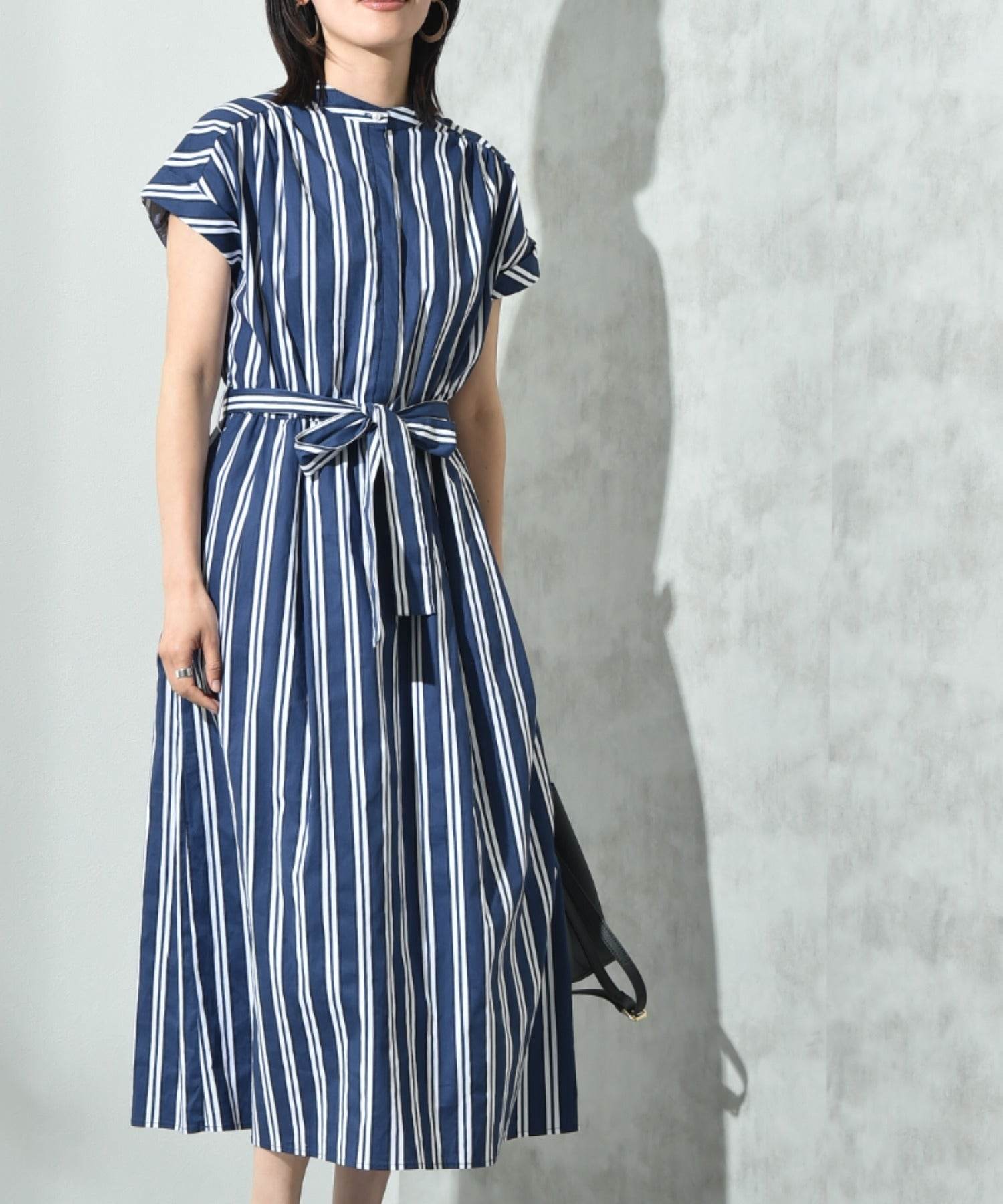 インタープラネット INTERPLANET ストライプ半袖シャツワンピース (ストライプ サックス) ストライプ サックス