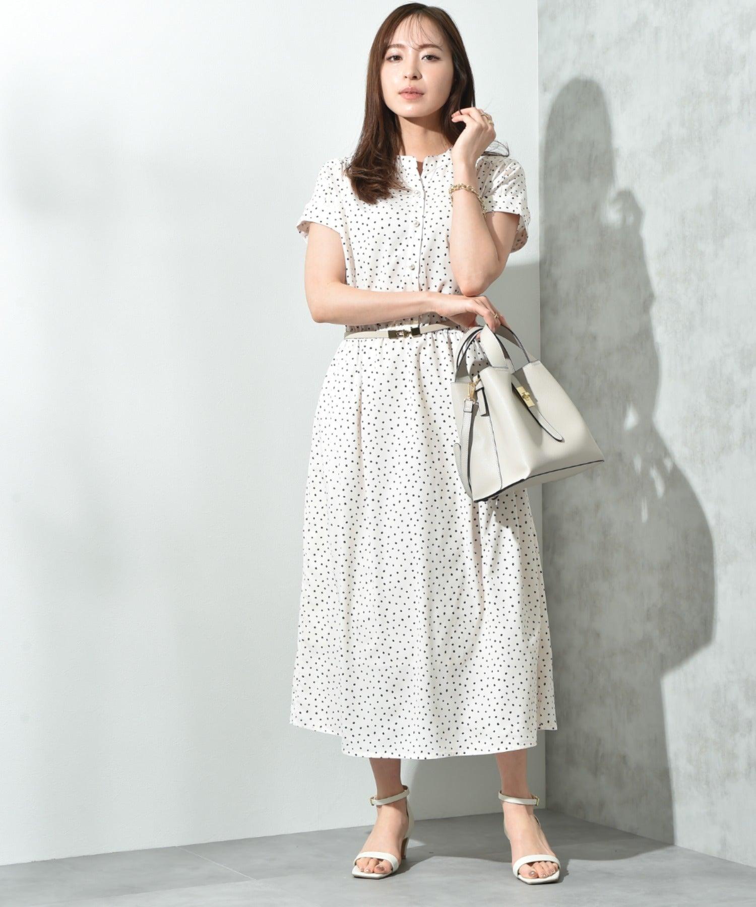 インタープラネット INTERPLANET ランダムドットスキッパーフレンチ袖ワンピース (ドット オフホワイト) ドット オフホワイト