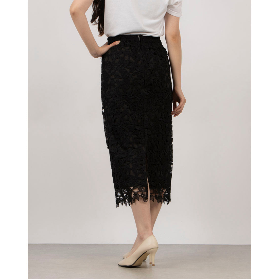 インタープラネット INTERPLANET ケミカルレースBACKファスナータイトスカート (ブラック) ブラック