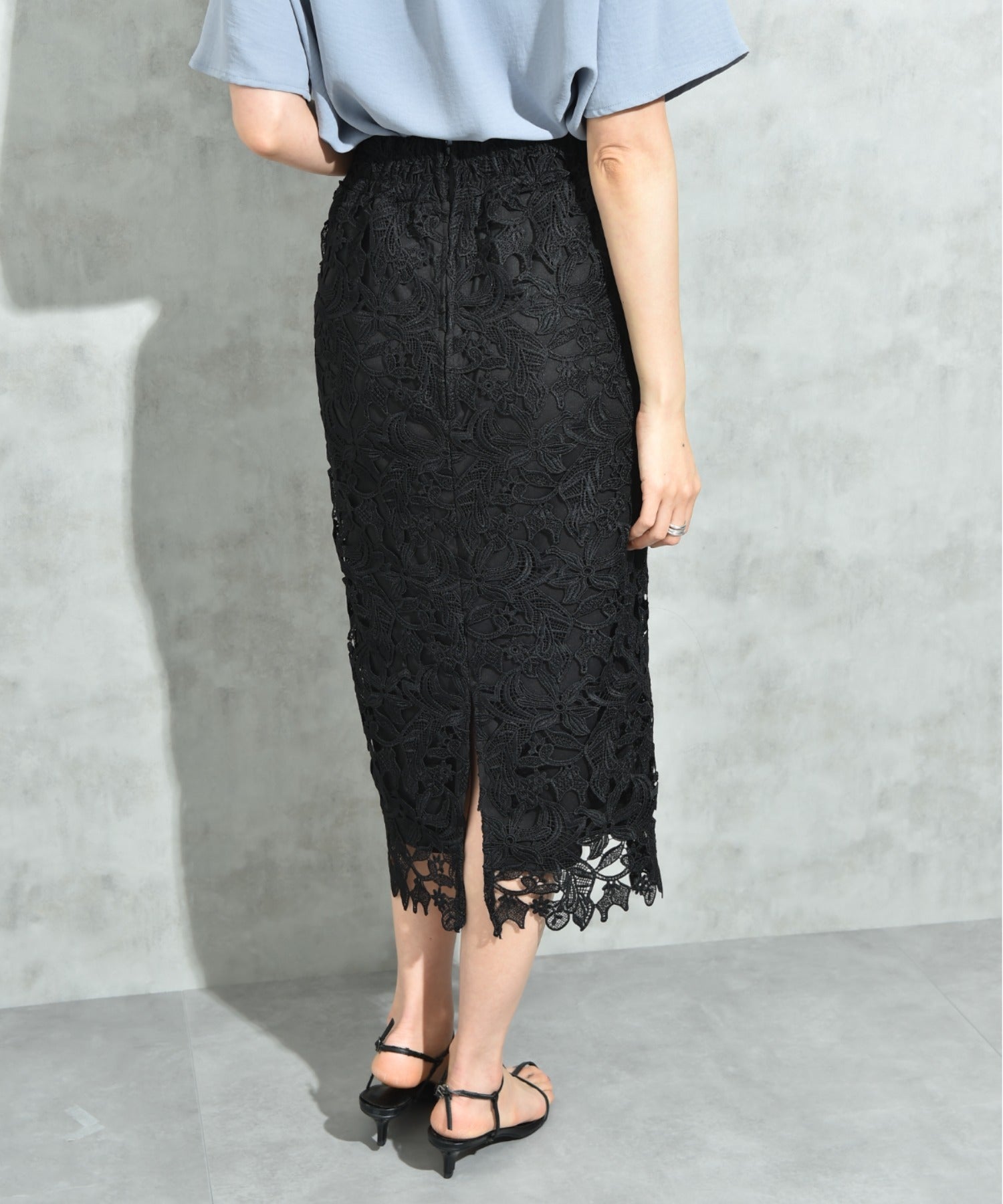 インタープラネット INTERPLANET ケミカルレースBACKファスナータイトスカート (ブラック) ブラック