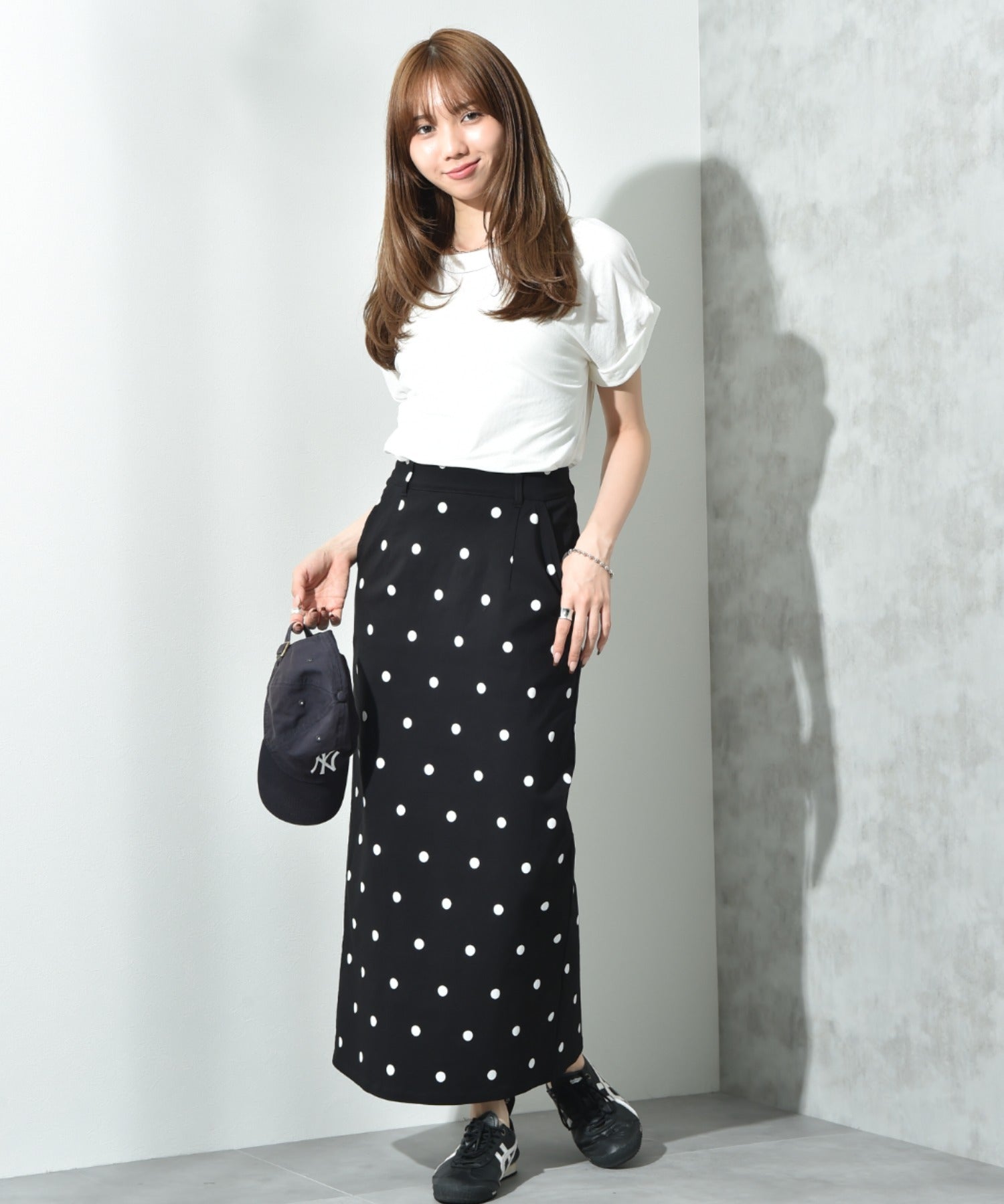 インタープラネット INTERPLANET ストレッチナロースカート (ドット ブラック) ドット ブラック