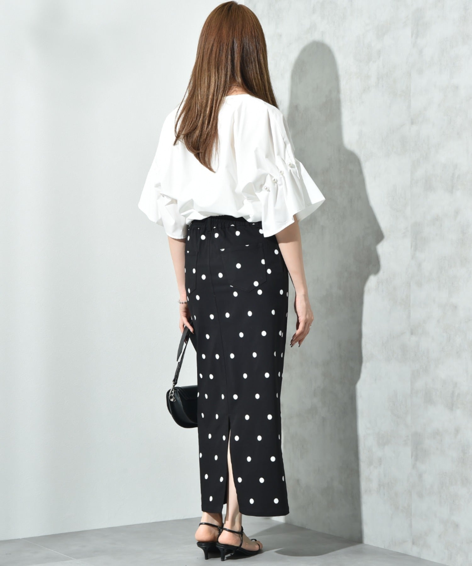 インタープラネット INTERPLANET ストレッチナロースカート (ドット ブラック) ドット ブラック