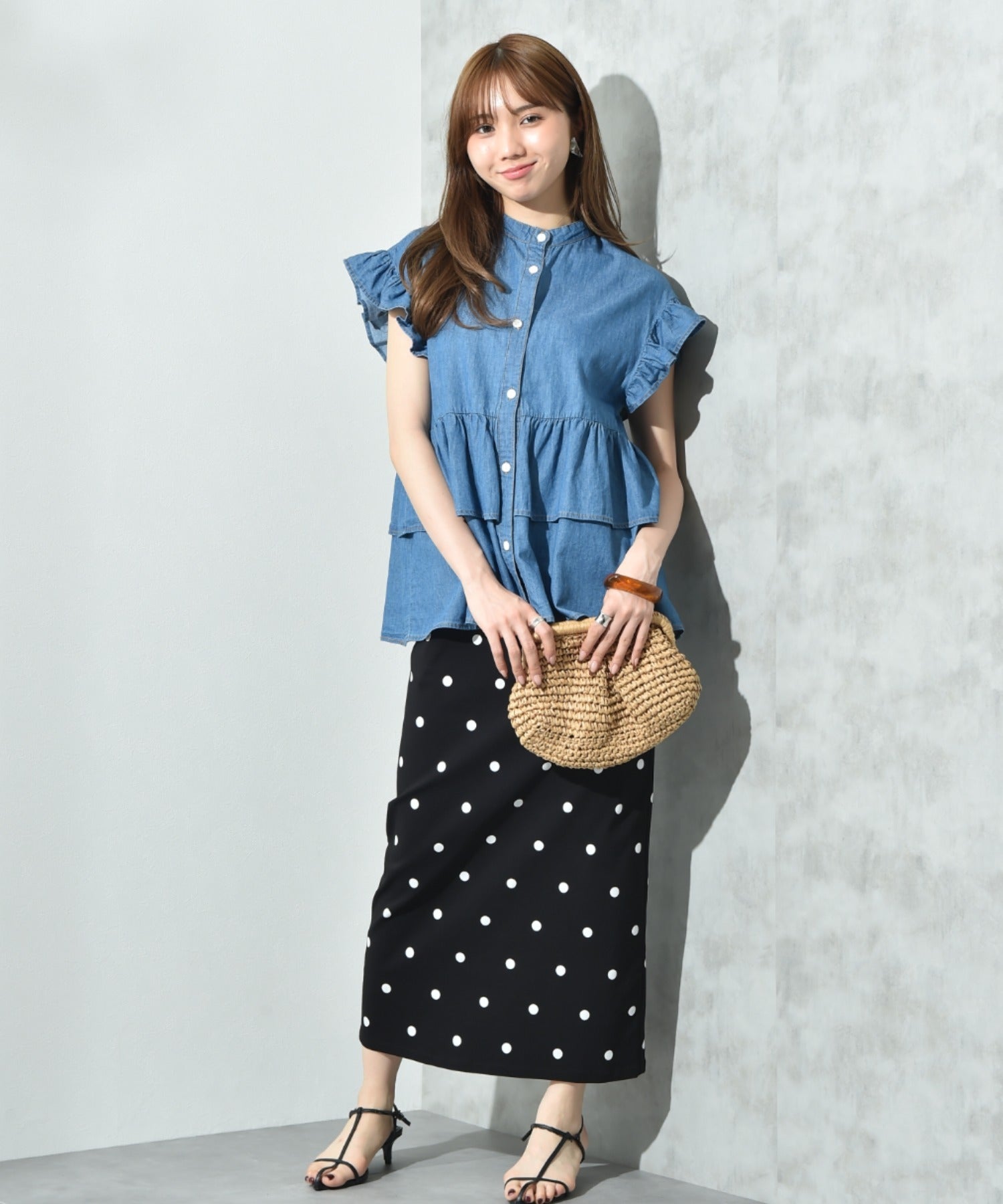 インタープラネット INTERPLANET ストレッチナロースカート (ドット ブラック) ドット ブラック