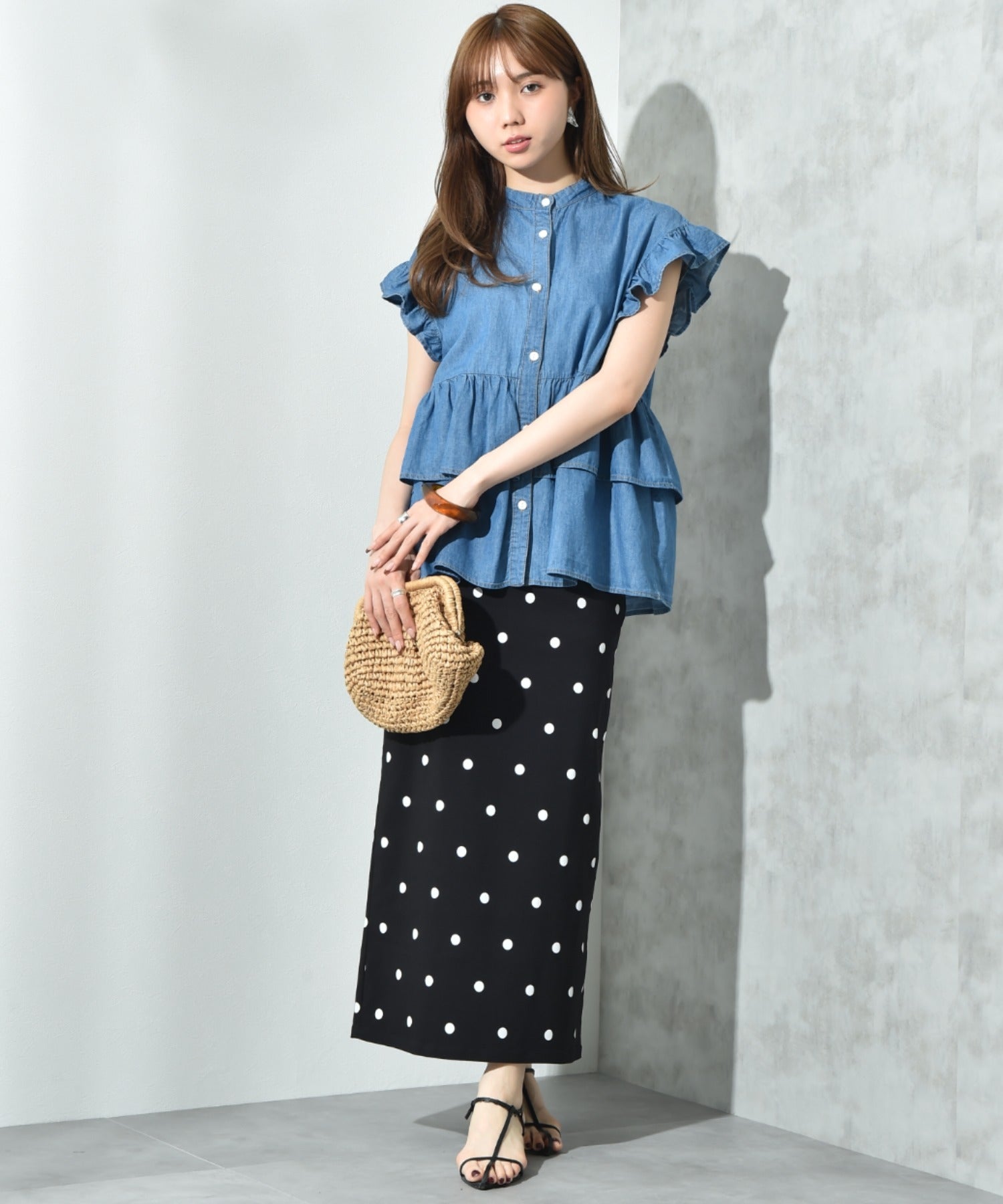 インタープラネット INTERPLANET ストレッチナロースカート (ドット ブラック) ドット ブラック