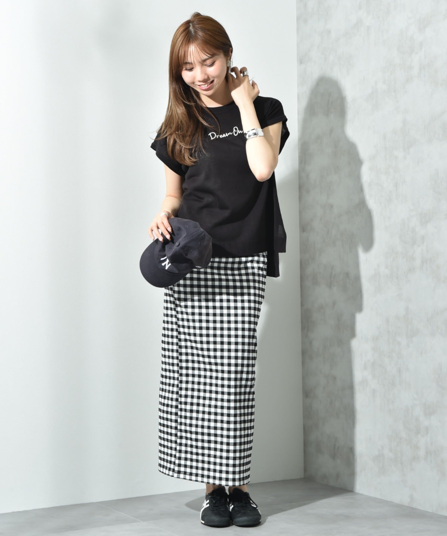 インタープラネット INTERPLANET ストレッチナロースカート (ドット ブラック) ドット ブラック