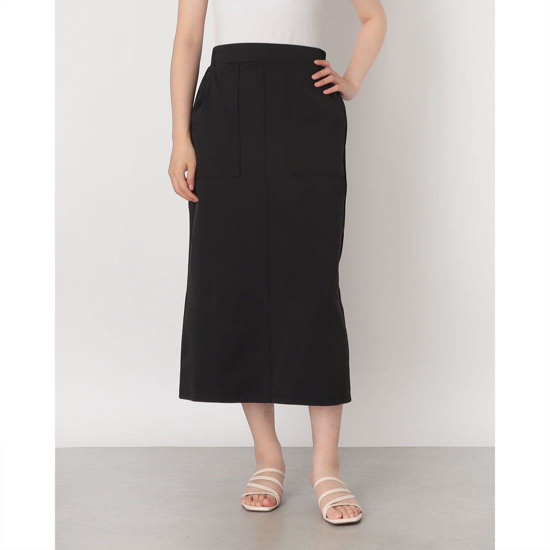 インタープラネット INTERPLANET ジャージーピンタックナロースカート (ブラック) ブラック