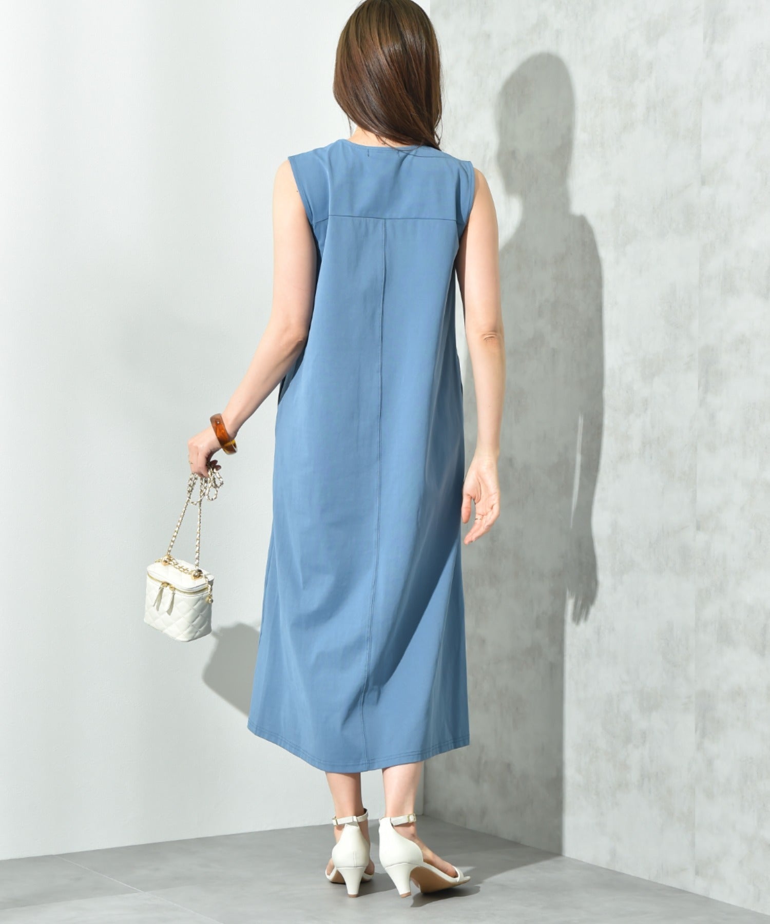 インタープラネット INTERPLANET ジャージーピンタックノースリワンピース (ブルー) ブルー