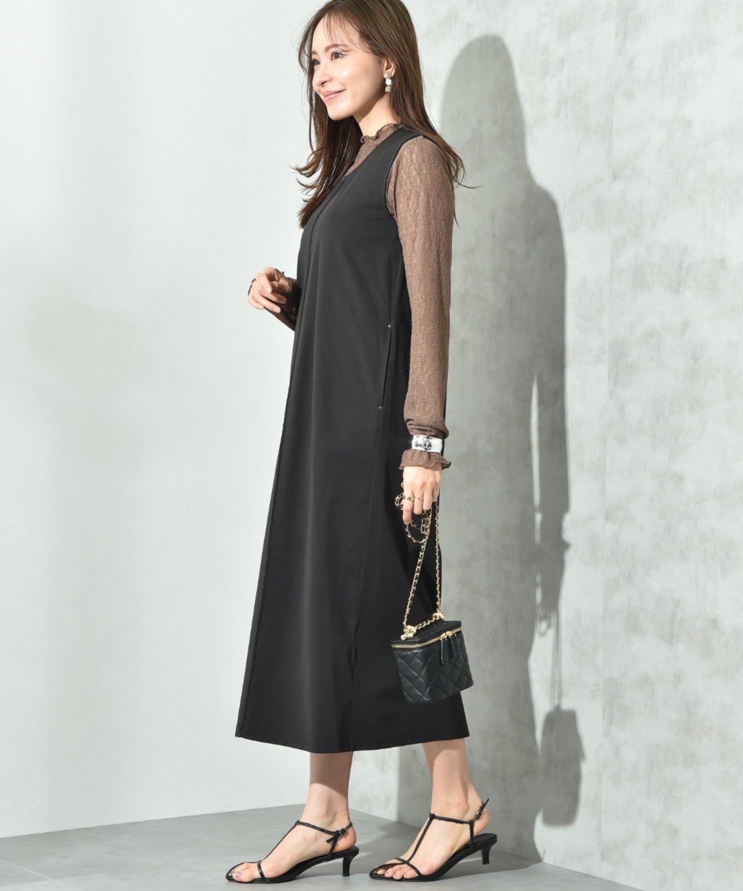 インタープラネット INTERPLANET ジャージーピンタックノースリワンピース (ブルー) ブルー