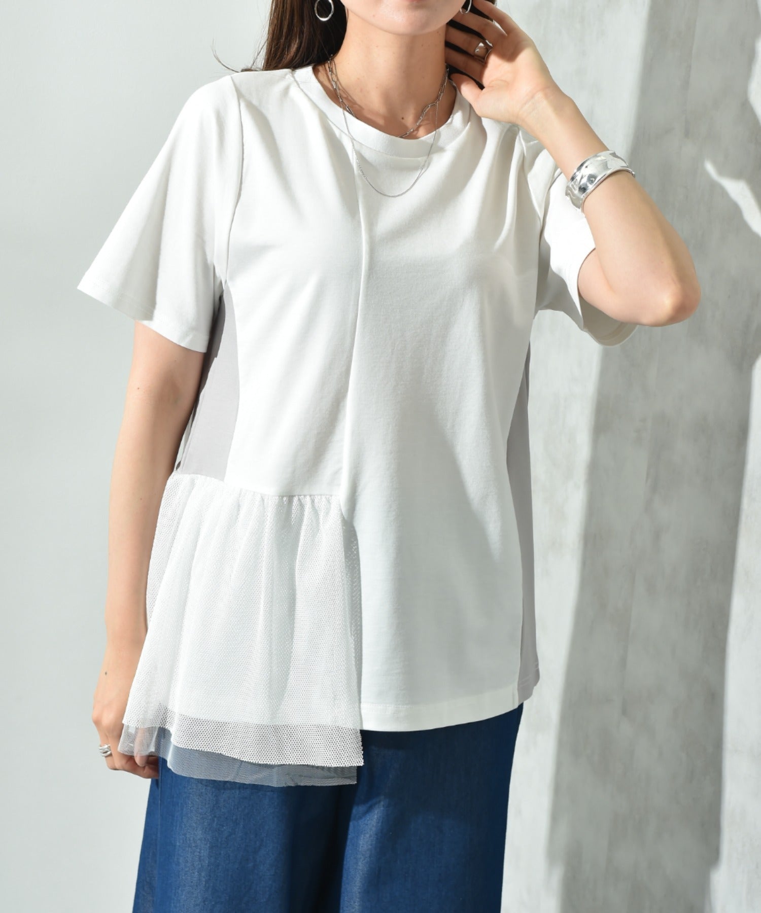 インタープラネット INTERPLANET 裾メッシュ切替プルオーバー (ホワイト) ホワイト