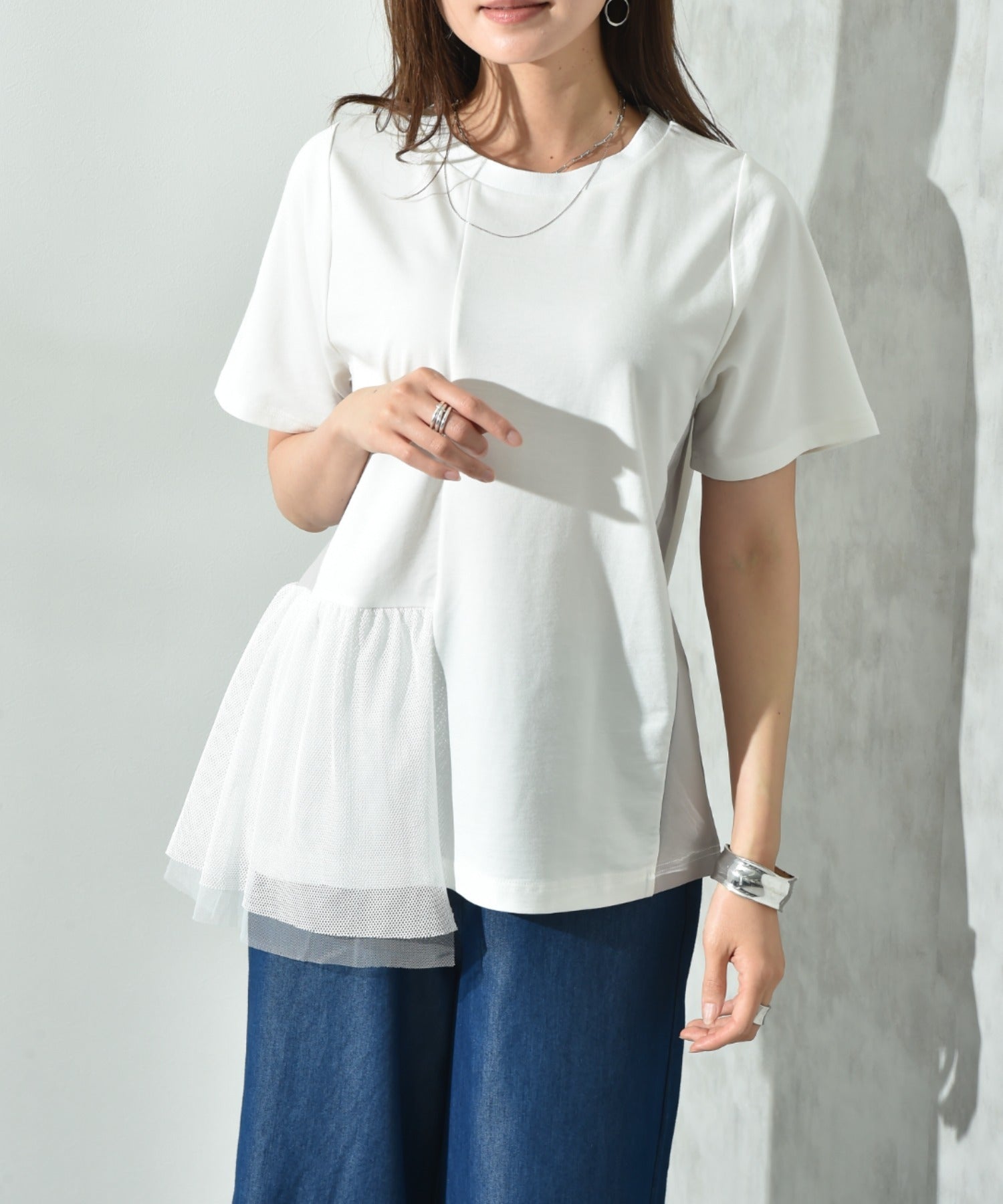 インタープラネット INTERPLANET 裾メッシュ切替プルオーバー (ホワイト) ホワイト