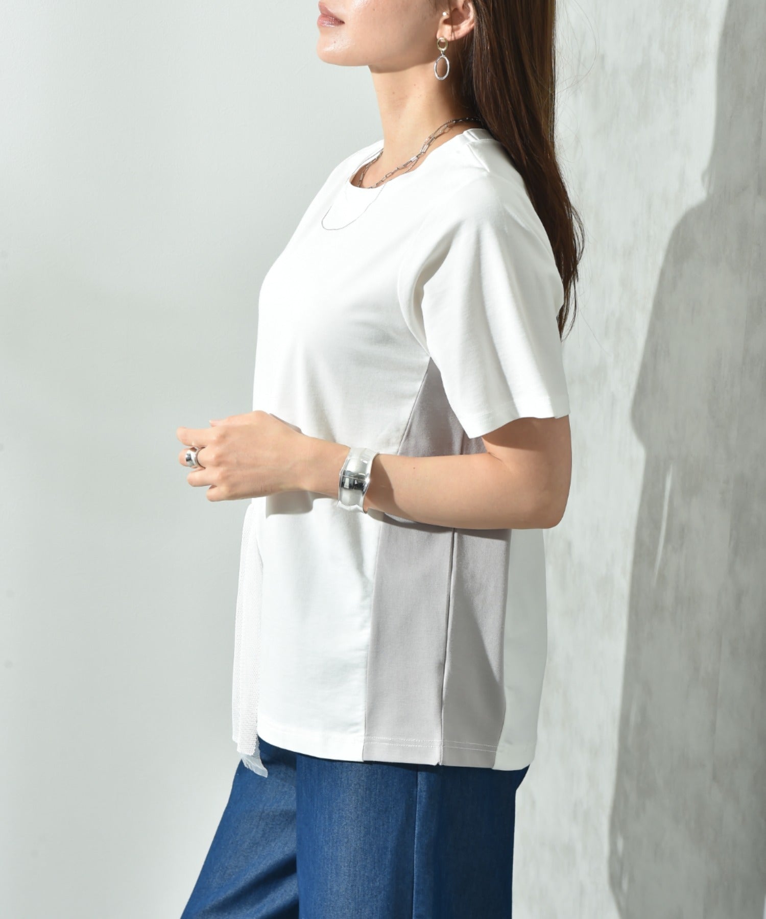 インタープラネット INTERPLANET 裾メッシュ切替プルオーバー (ホワイト) ホワイト