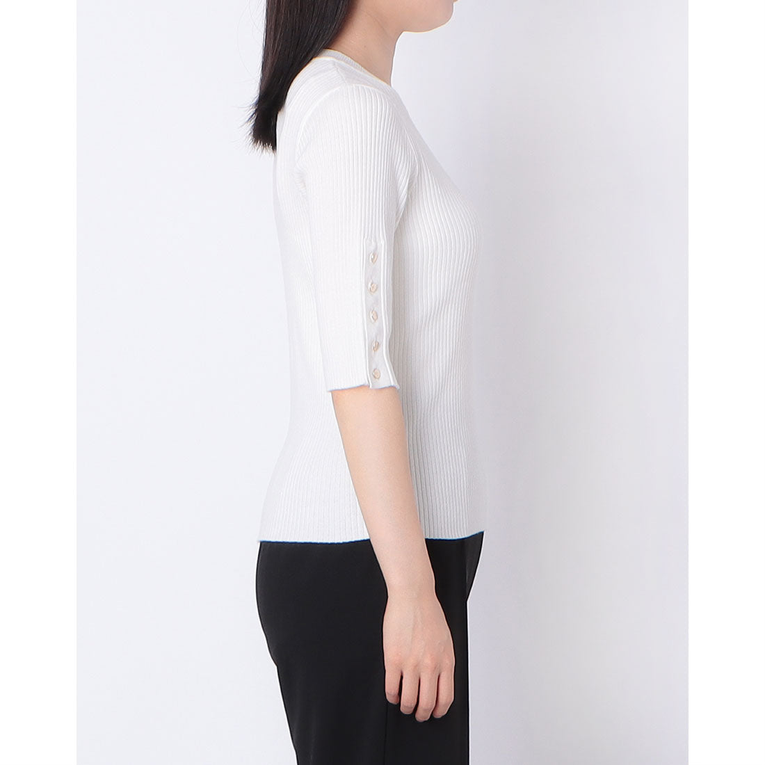 インタープラネット INTERPLANET 【CLOCHE】5分袖リブゴールド釦プルオーバー (ブラック) ブラック