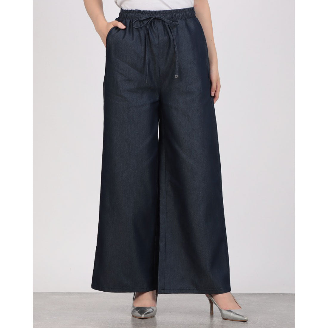 インタープラネット INTERPLANET ライトデニムワイドパンツ (ネイビー) ネイビー