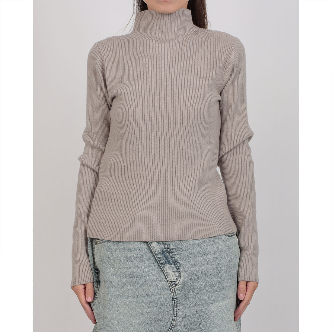 インタープラネット INTERPLANET 配色ポンチョ風ニットアンサンブル (配色 グレージュ) 配色 グレージュ