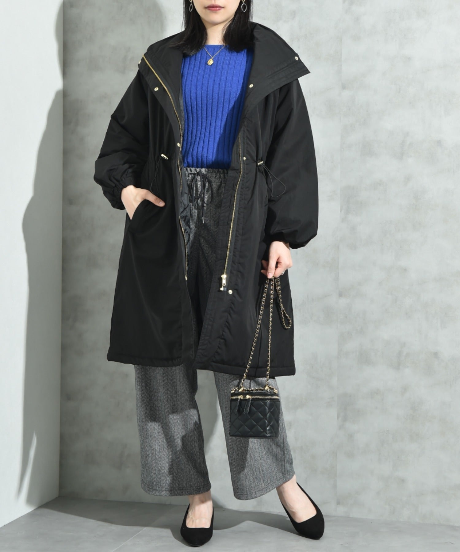 インタープラネット INTERPLANET ウ゛ィンテージクロスZIPロングコート (ブラック) ブラック