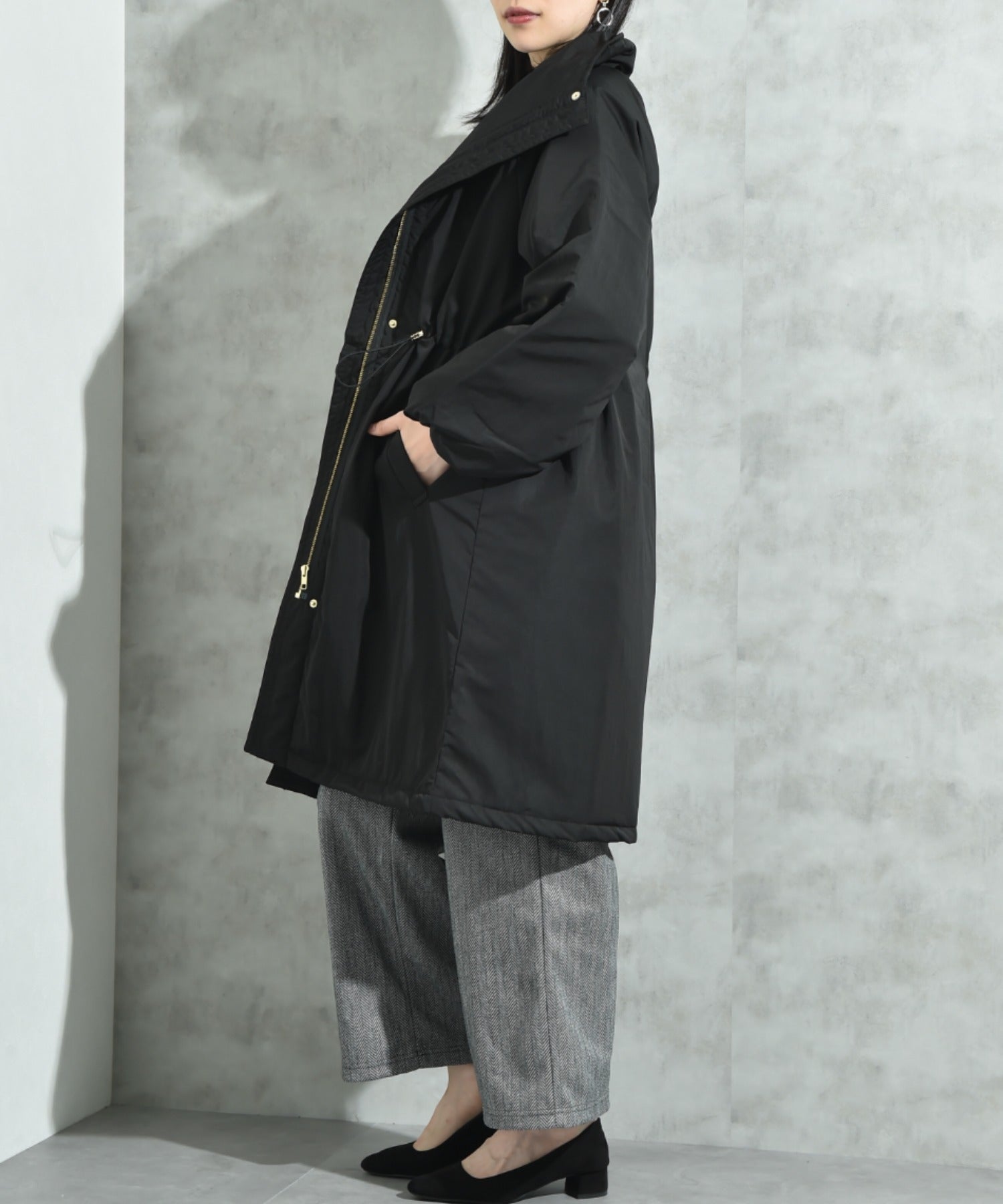 インタープラネット INTERPLANET ウ゛ィンテージクロスZIPロングコート (ブラック) ブラック