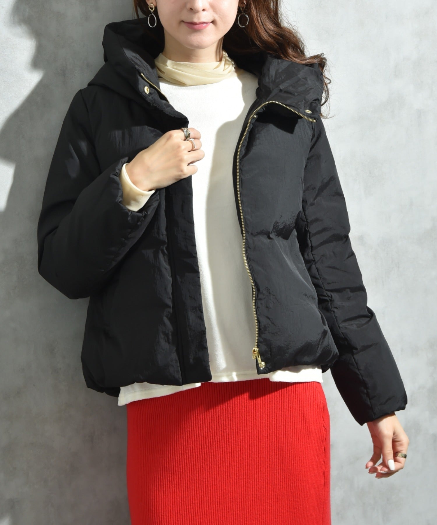 インタープラネット INTERPLANET ナイロンマイクロタフタフード付ショートコート (ブラック) ブラック