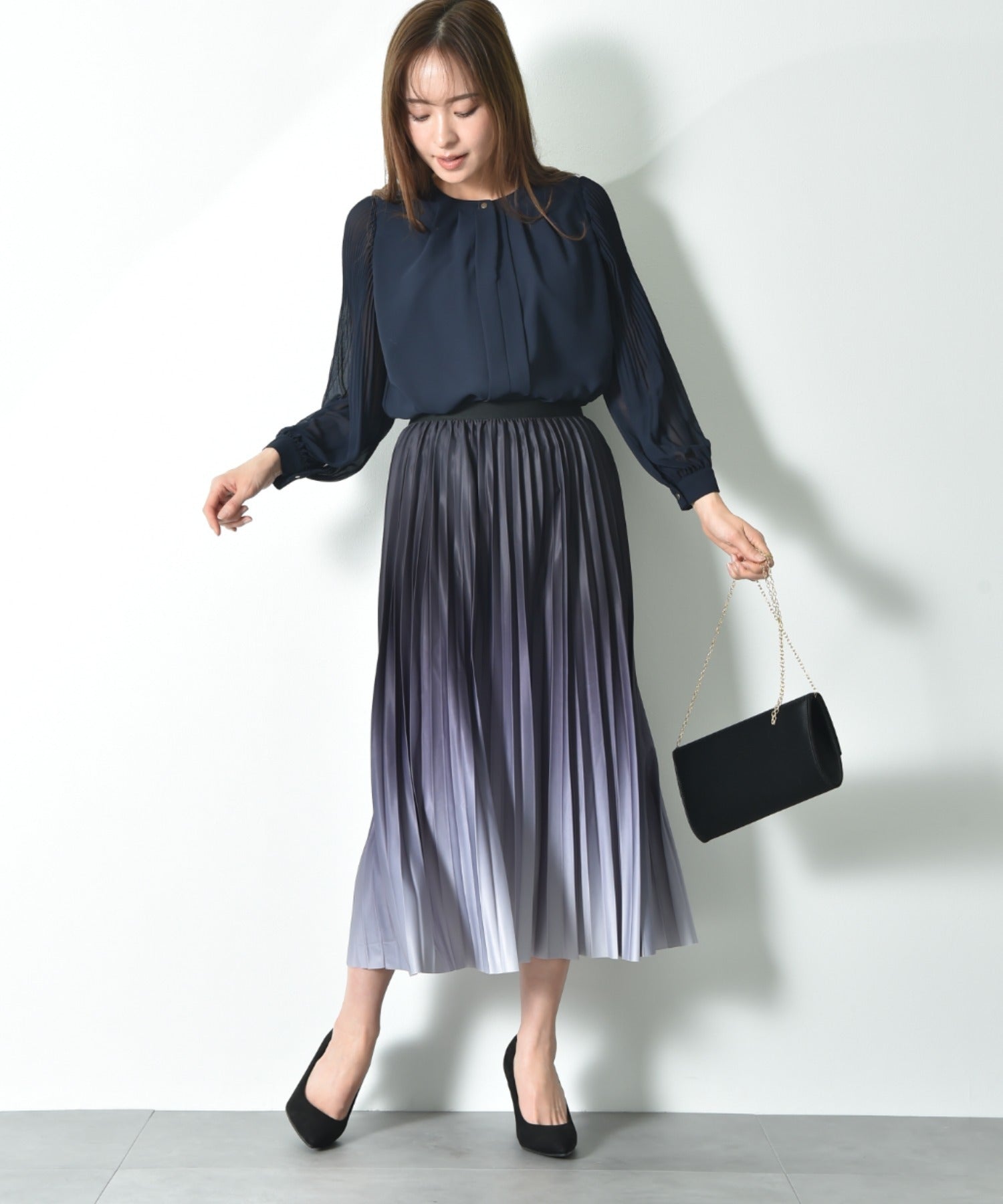 インタープラネット INTERPLANET グラデーションプリーツスカート (ブラック) ブラック