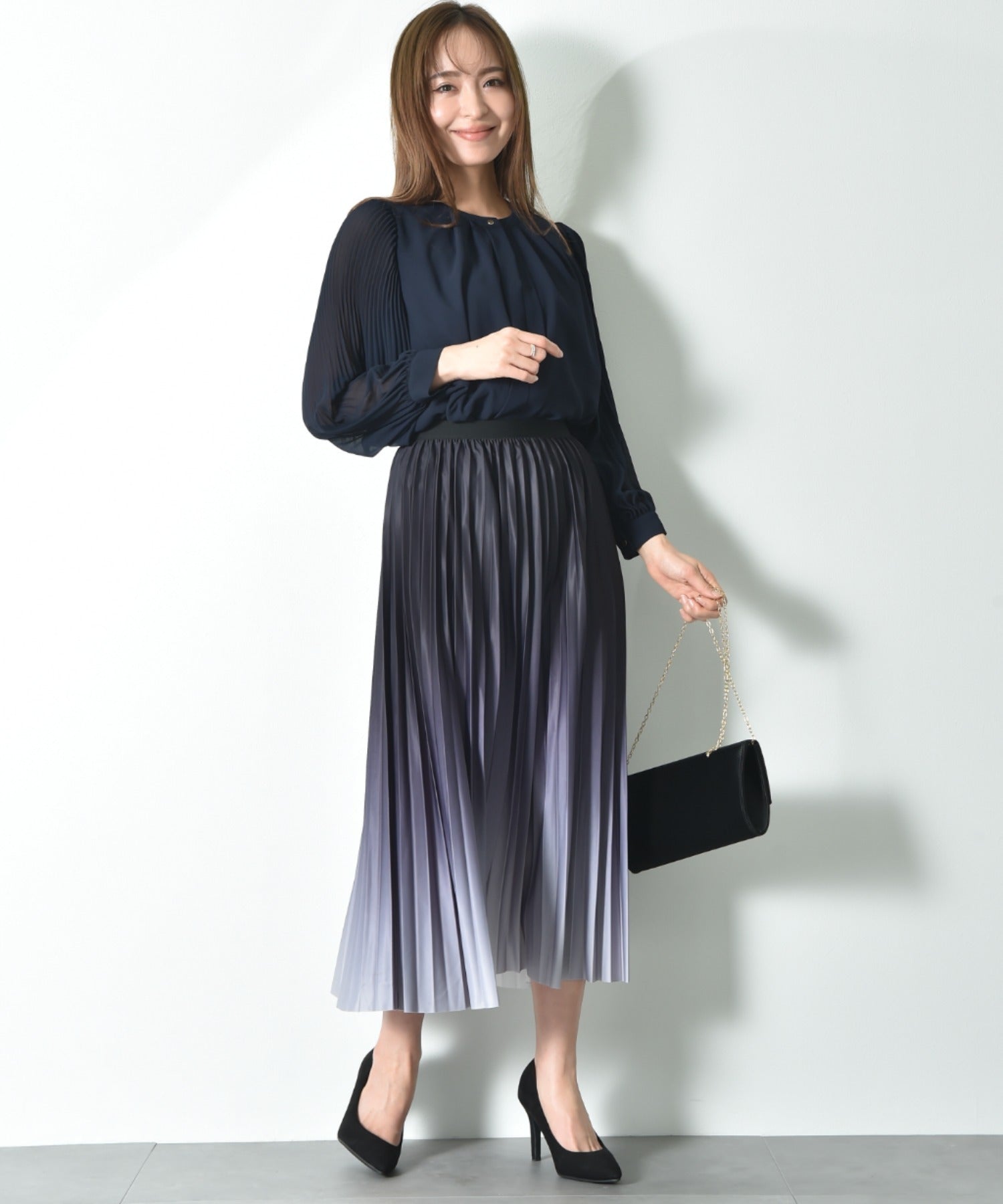 インタープラネット INTERPLANET グラデーションプリーツスカート (ブラック) ブラック