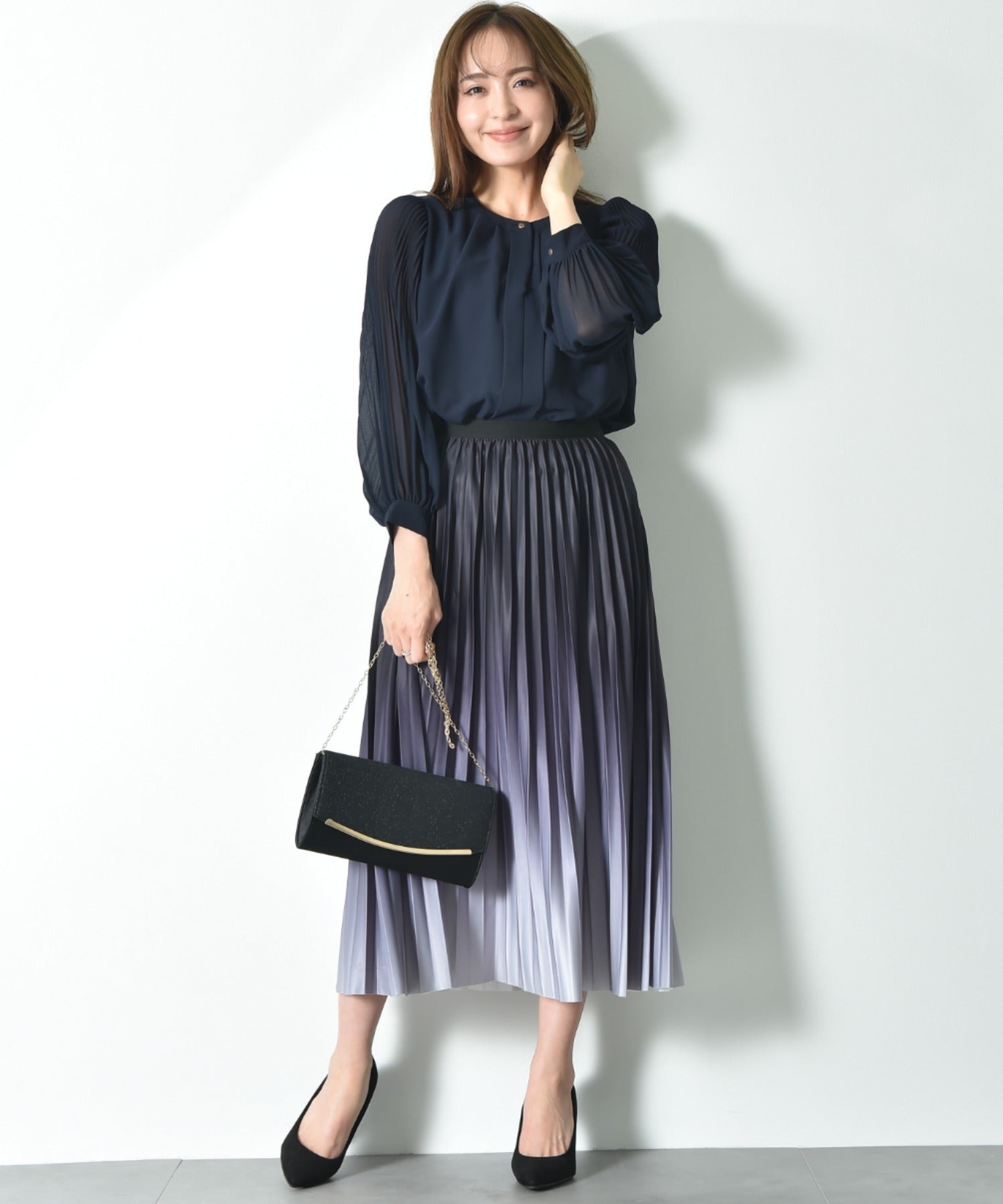 インタープラネット INTERPLANET グラデーションプリーツスカート (ブラック) ブラック