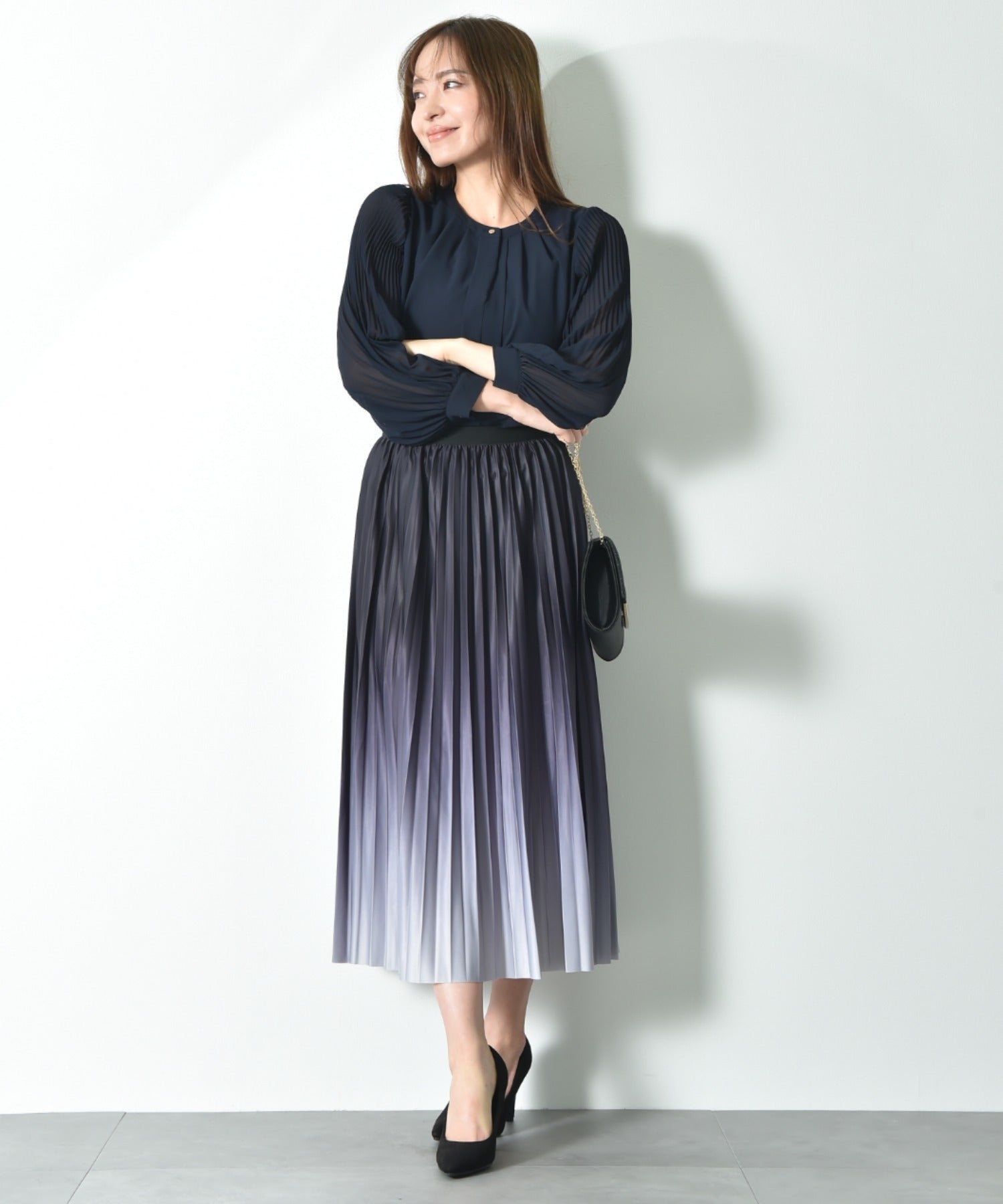 インタープラネット INTERPLANET グラデーションプリーツスカート (ブラック) ブラック