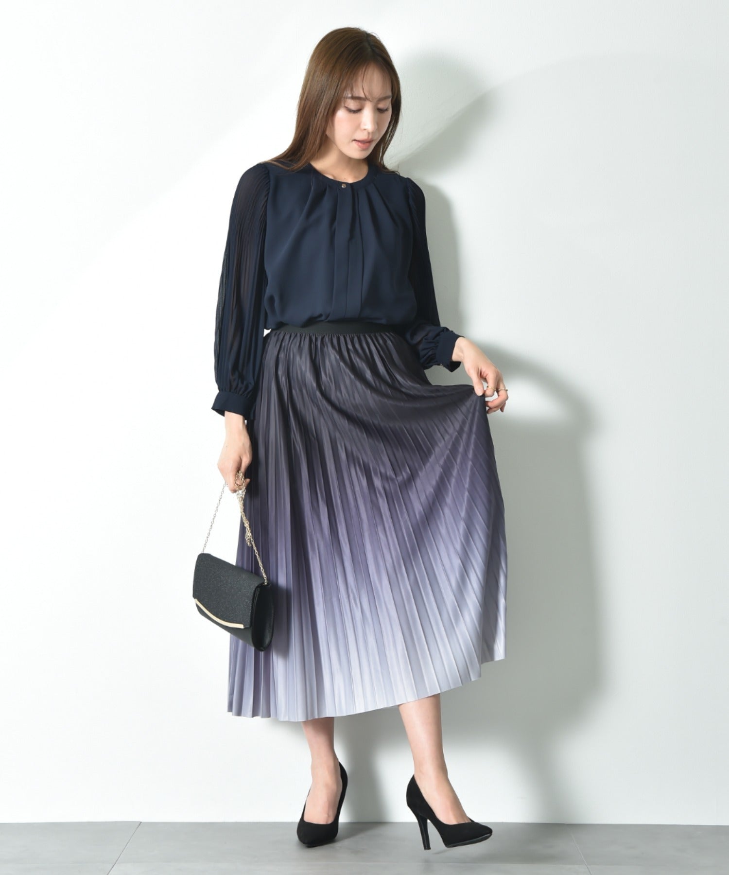 インタープラネット INTERPLANET グラデーションプリーツスカート (ブラック) ブラック