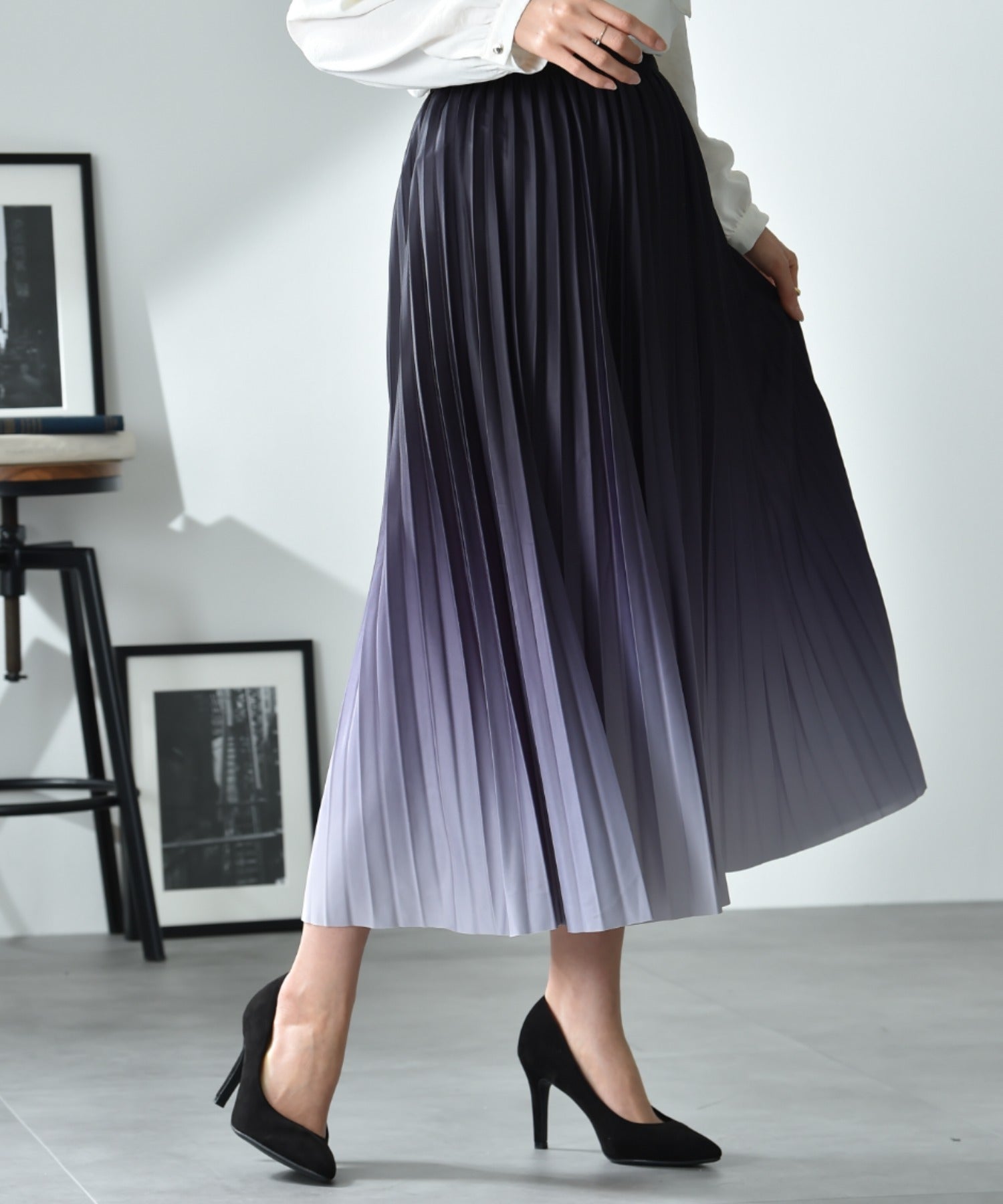 インタープラネット INTERPLANET グラデーションプリーツスカート (ブラック) ブラック