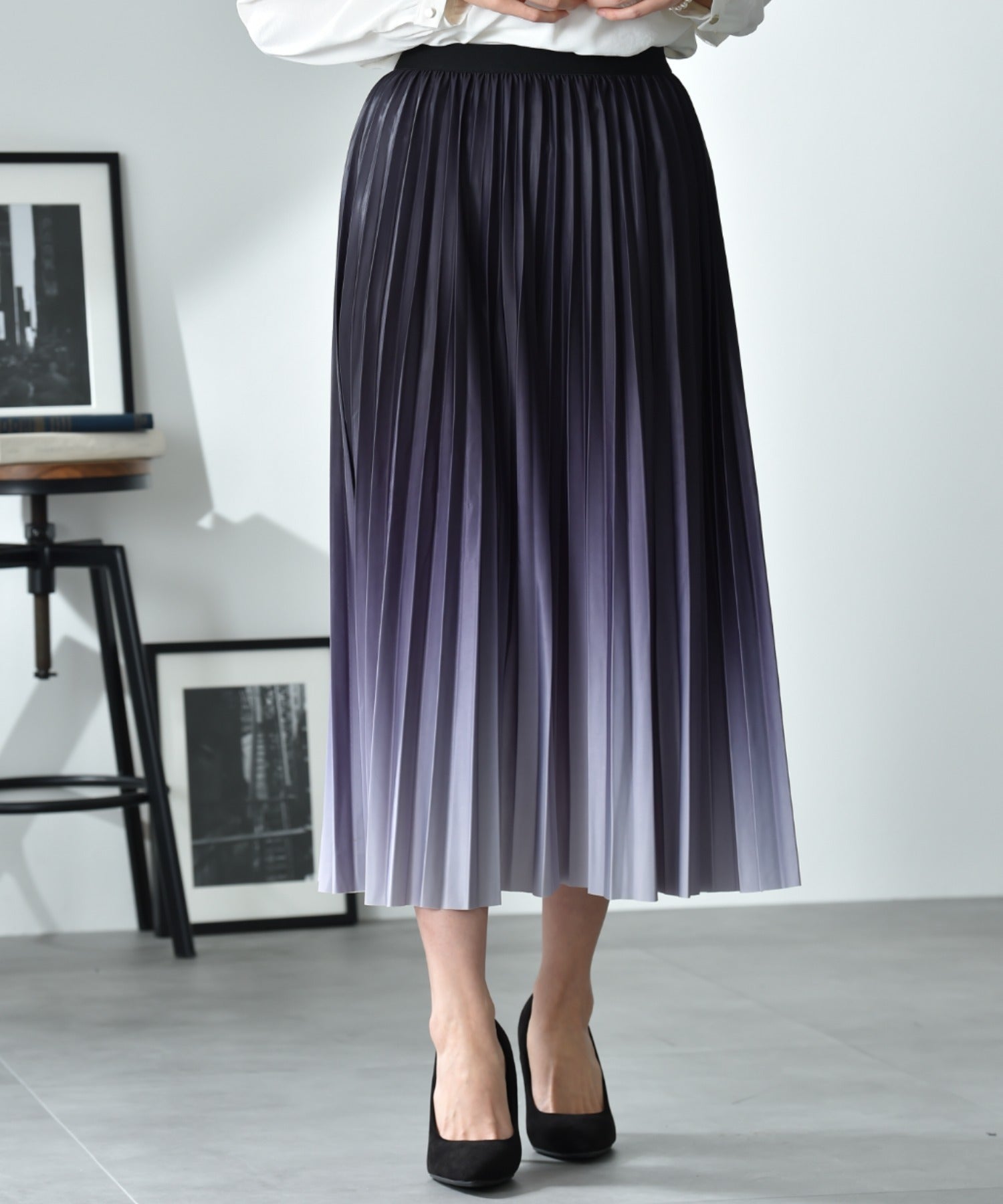 インタープラネット INTERPLANET グラデーションプリーツスカート (ブラック) ブラック