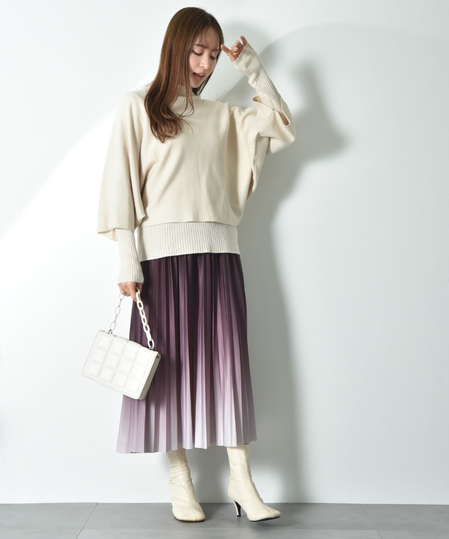 インタープラネット INTERPLANET グラデーションプリーツスカート (ブラック) ブラック