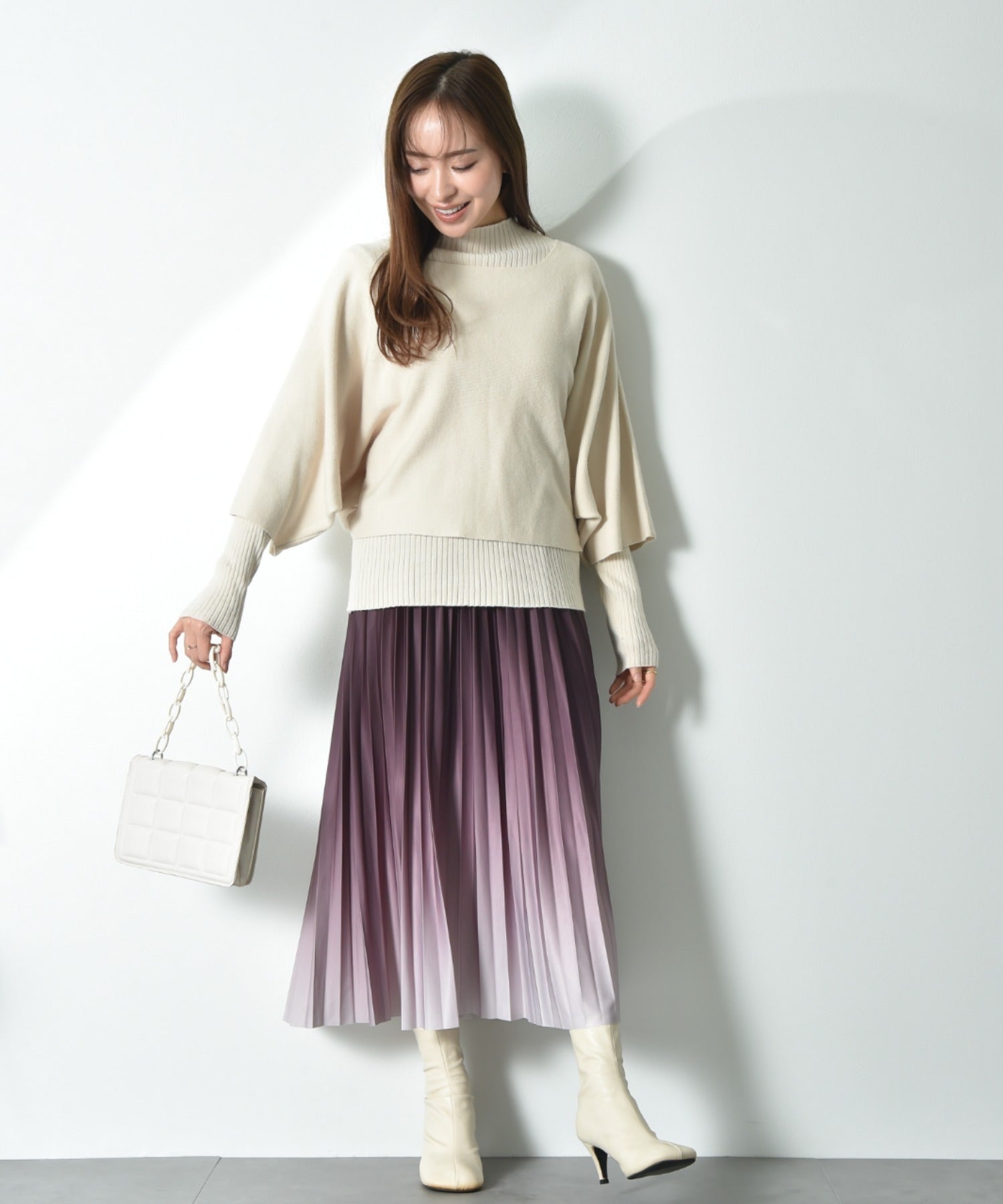 インタープラネット INTERPLANET グラデーションプリーツスカート (ブラック) ブラック