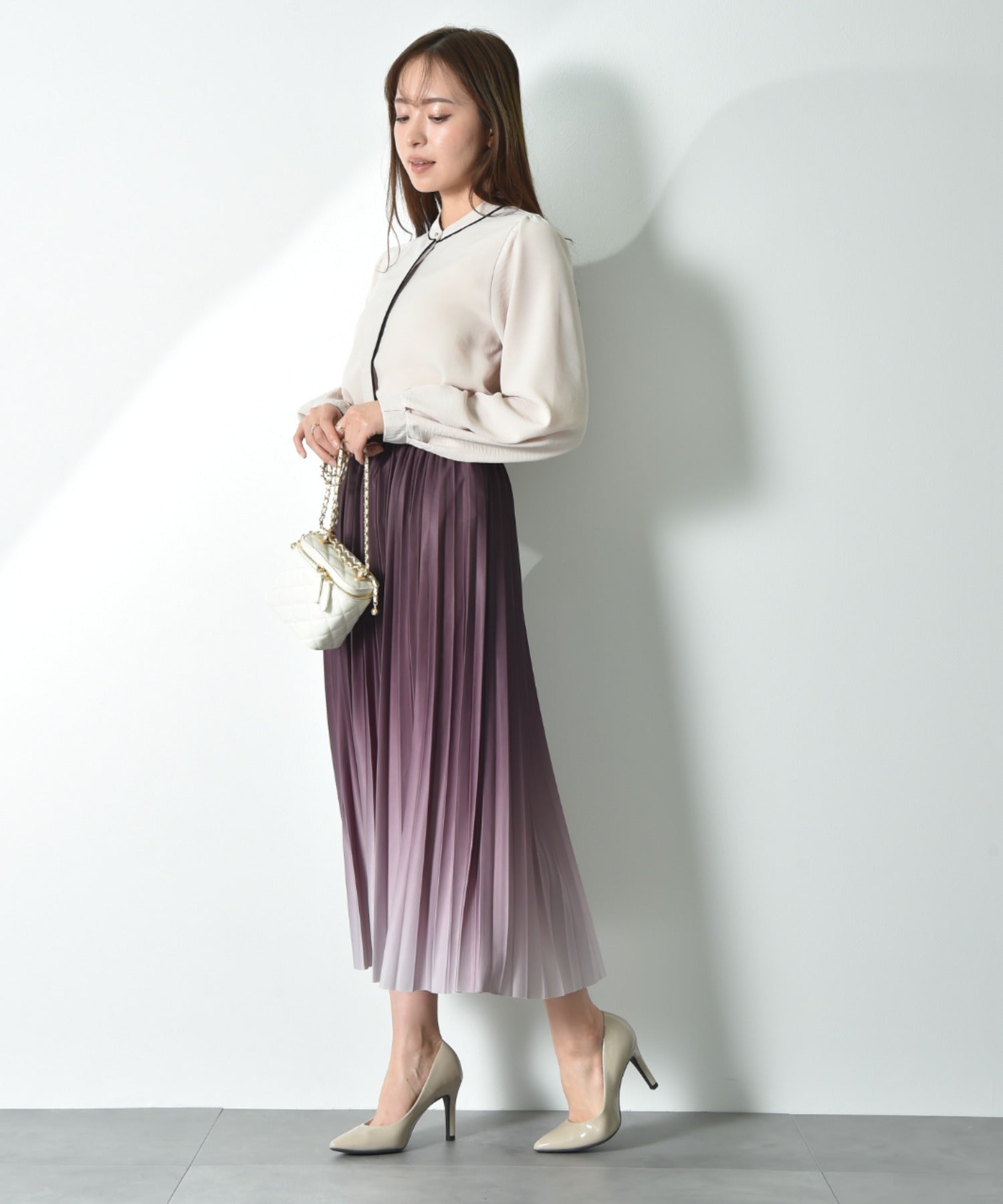 インタープラネット INTERPLANET グラデーションプリーツスカート (ブラック) ブラック