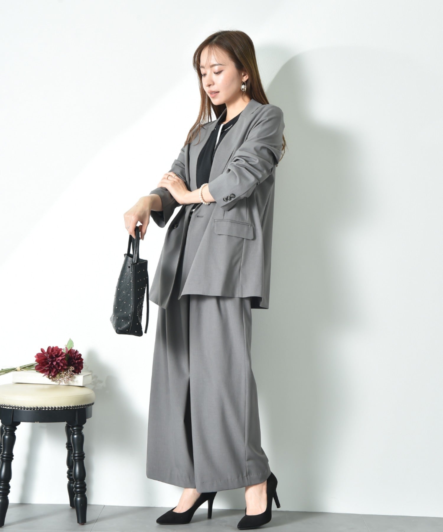 インタープラネット INTERPLANET ストレッチツイルダブルジャケット (グレー) グレー