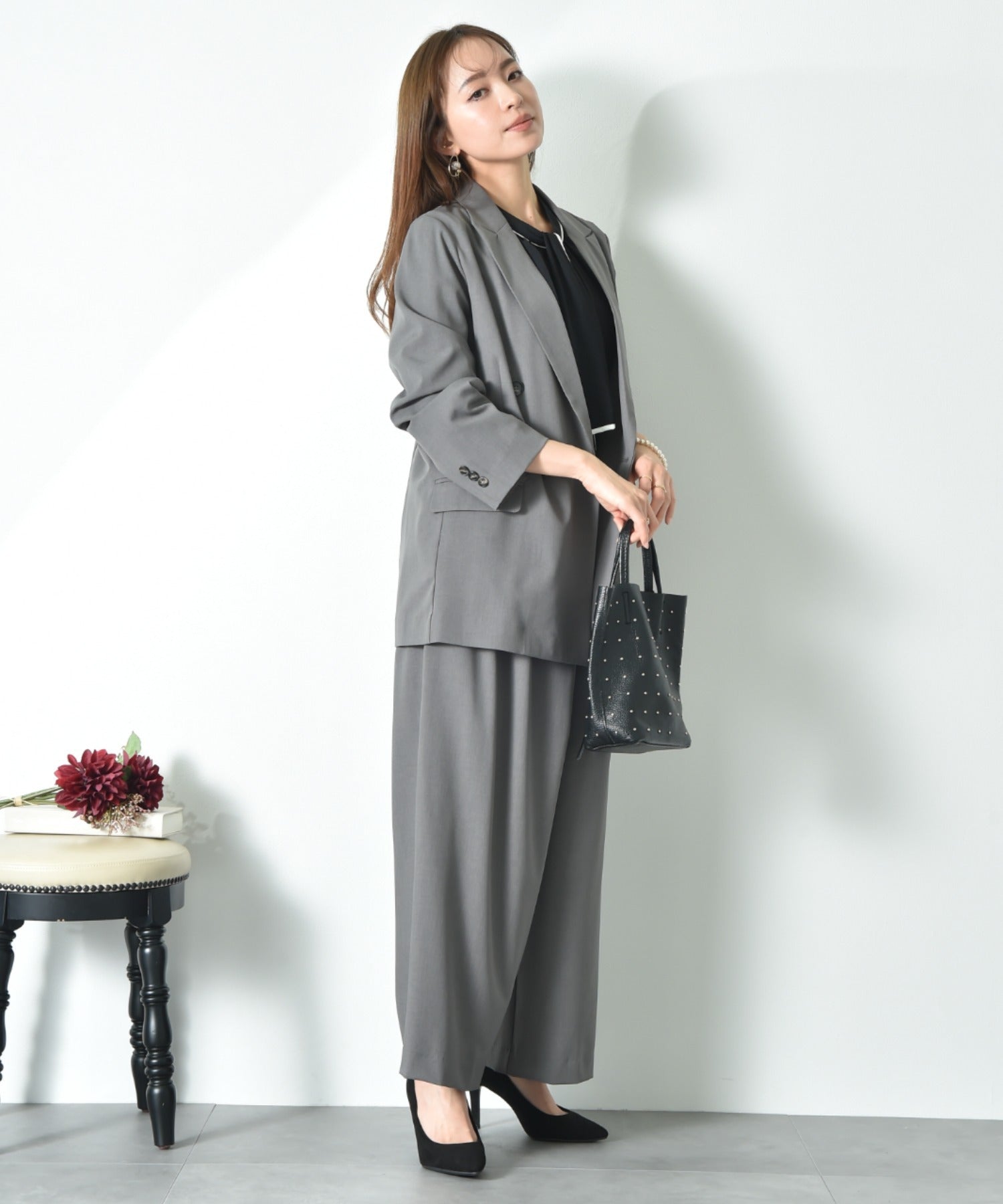 インタープラネット INTERPLANET ストレッチツイルダブルジャケット (グレー) グレー