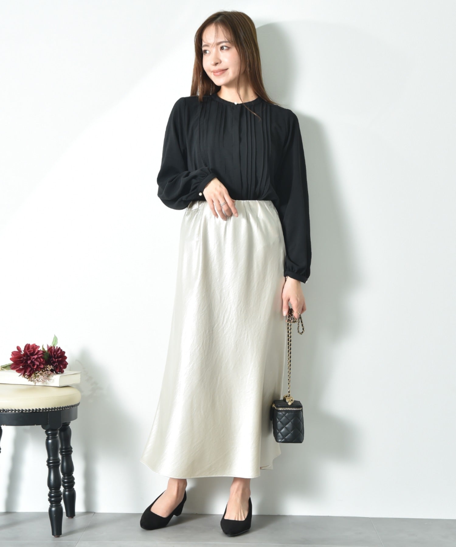 インタープラネット INTERPLANET ポーラピンタックブラウス (ブラック) ブラック