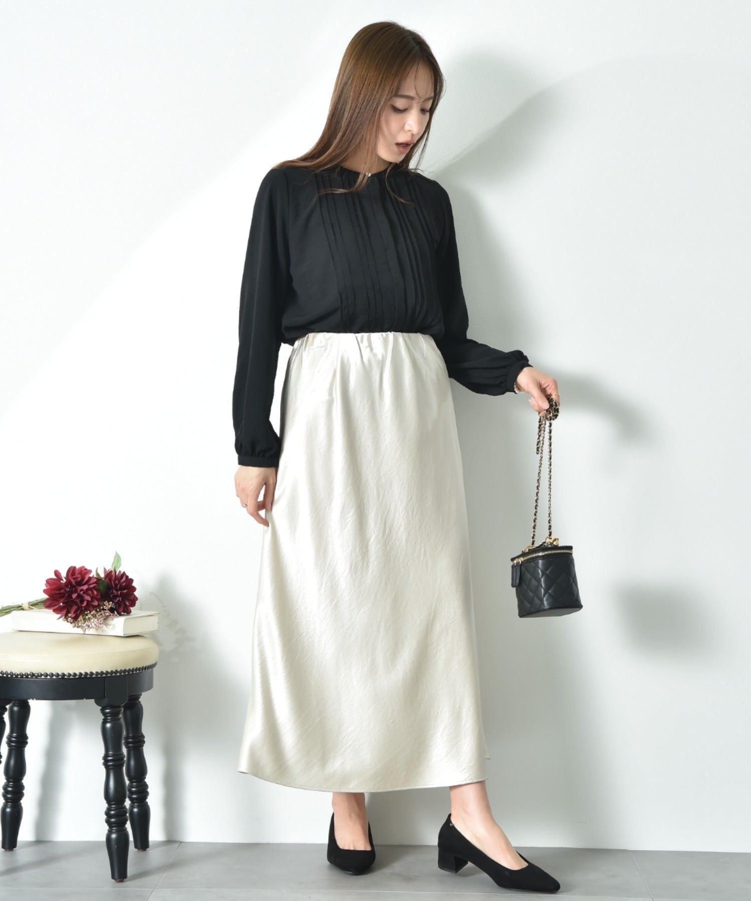 インタープラネット INTERPLANET ポーラピンタックブラウス (ブラック) ブラック