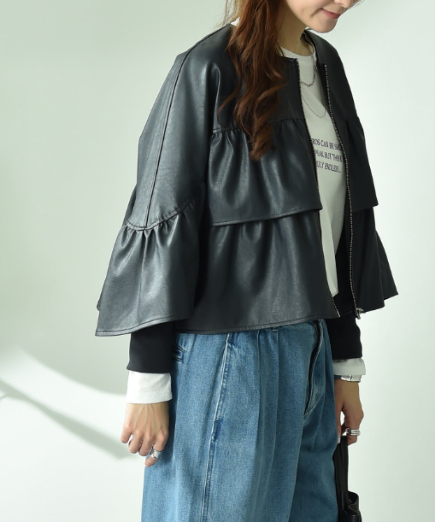 インタープラネット INTERPLANET フェクレザーノーカラーティアードジャケット (ネイビー) ネイビー