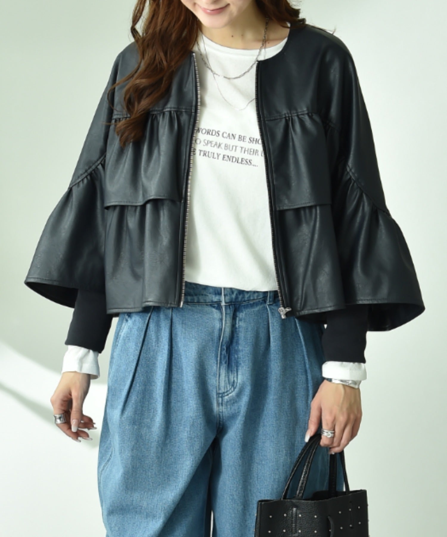 インタープラネット INTERPLANET フェクレザーノーカラーティアードジャケット (ネイビー) ネイビー