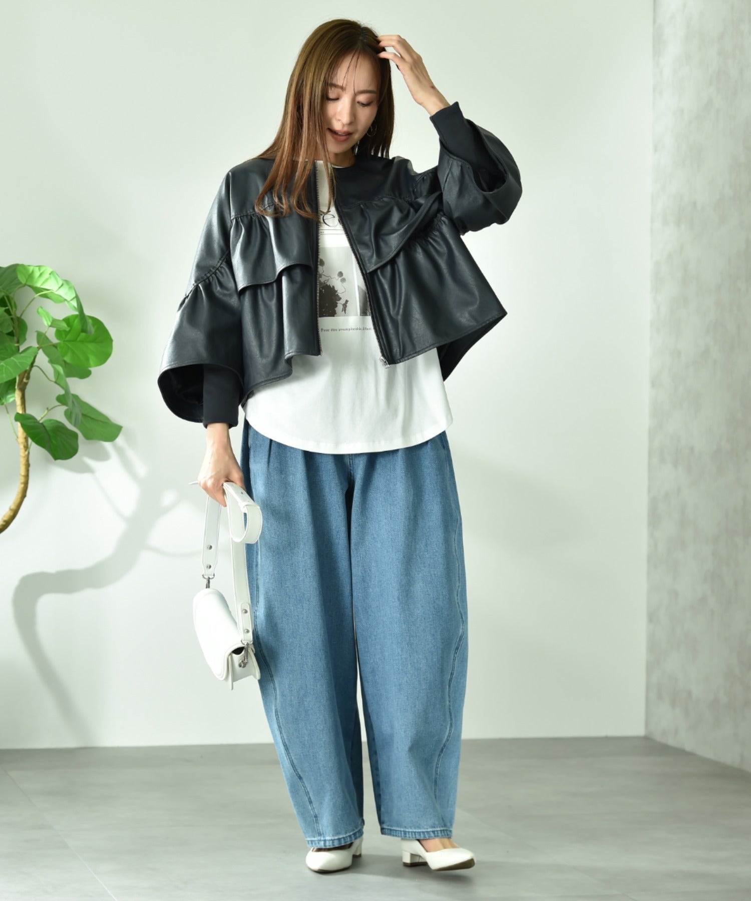 インタープラネット INTERPLANET フェクレザーノーカラーティアードジャケット (ネイビー) ネイビー