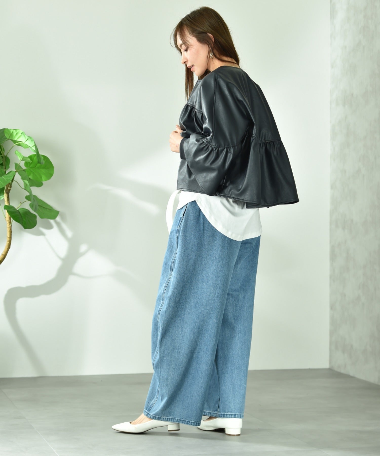 インタープラネット INTERPLANET フェクレザーノーカラーティアードジャケット (ネイビー) ネイビー