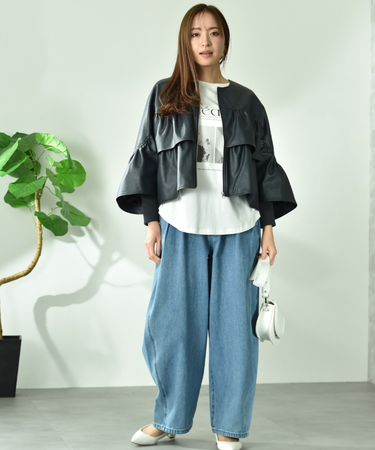 インタープラネット INTERPLANET フェクレザーノーカラーティアードジャケット (ネイビー) ネイビー