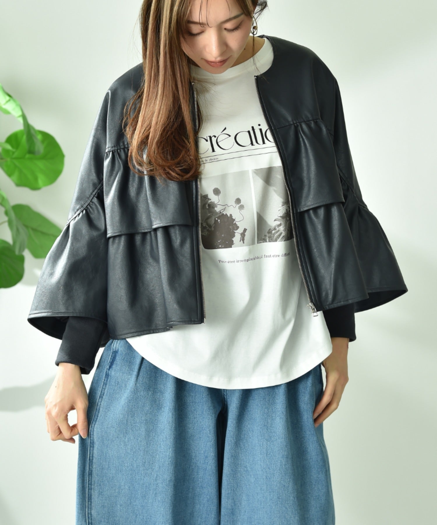 インタープラネット INTERPLANET フェクレザーノーカラーティアードジャケット (ネイビー) ネイビー