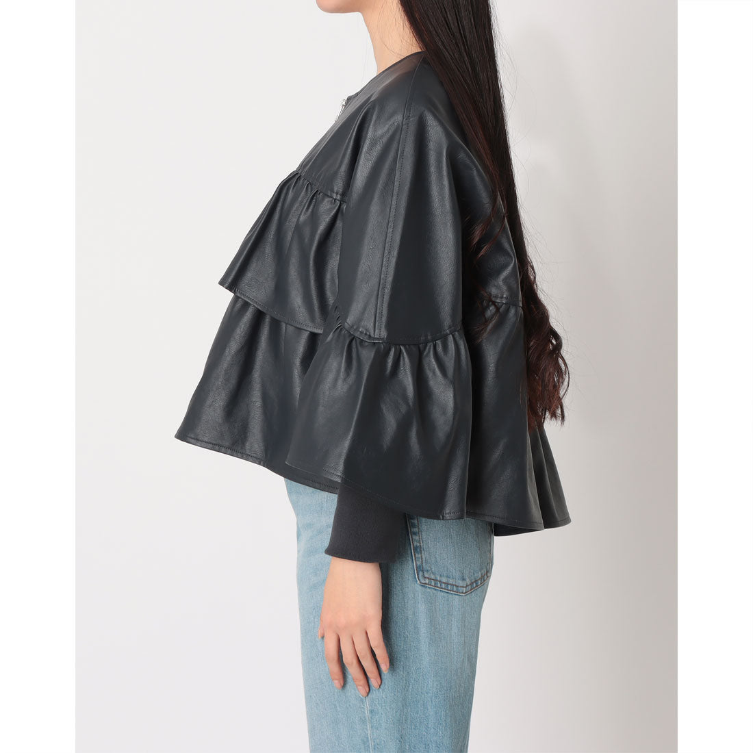 インタープラネット INTERPLANET フェクレザーノーカラーティアードジャケット (ネイビー) ネイビー