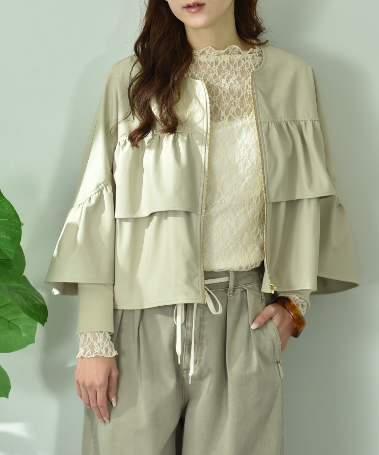 インタープラネット INTERPLANET フェクレザーノーカラーティアードジャケット (ネイビー) ネイビー