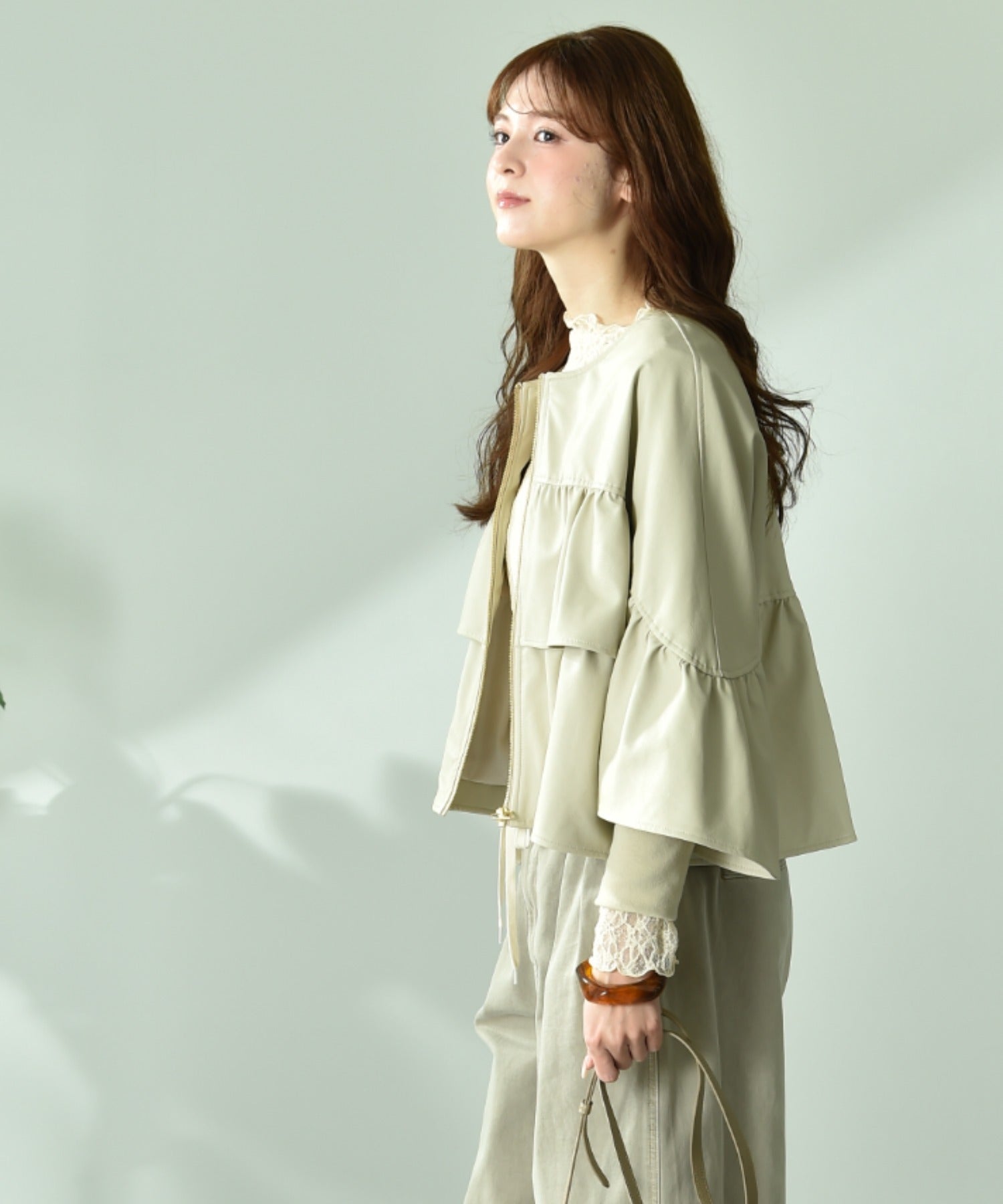 インタープラネット INTERPLANET フェクレザーノーカラーティアードジャケット (ネイビー) ネイビー