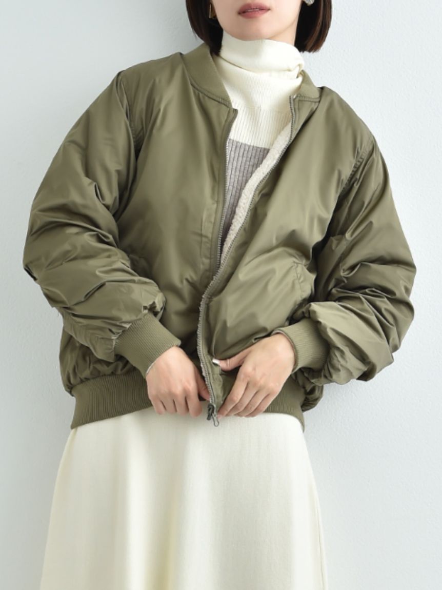 インタープラネット INTERPLANET Eツイル*ボアリバーシブルMAー1ブルゾン,グリーン