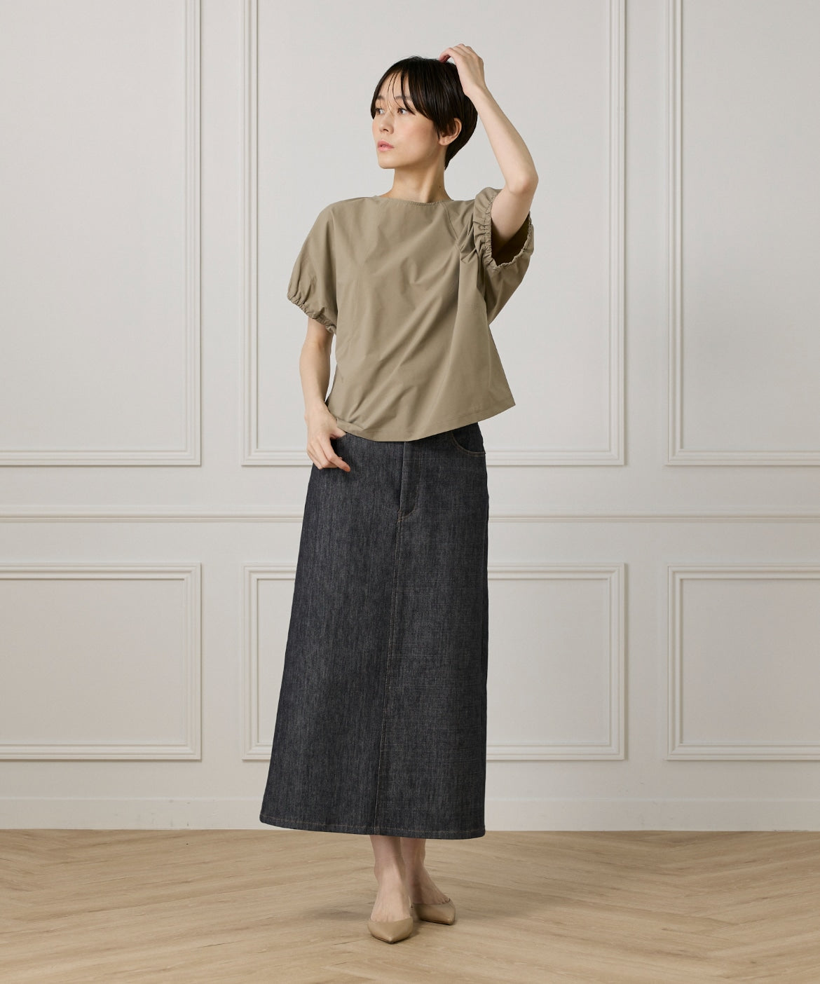 イッツインターナショナル I.T.'S. international キャザースリーブブラウス《撥水加工》 (モカチャ3) モカチャ3