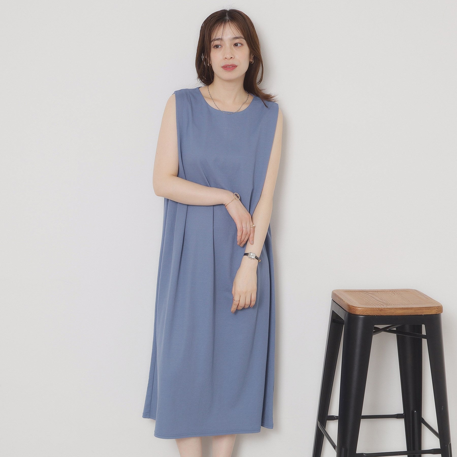 イッツデモ ITS'DEMO 【接触冷感/洗濯機OK】カノコカットタックワンピース (ブルー(091)) ブルー(091)