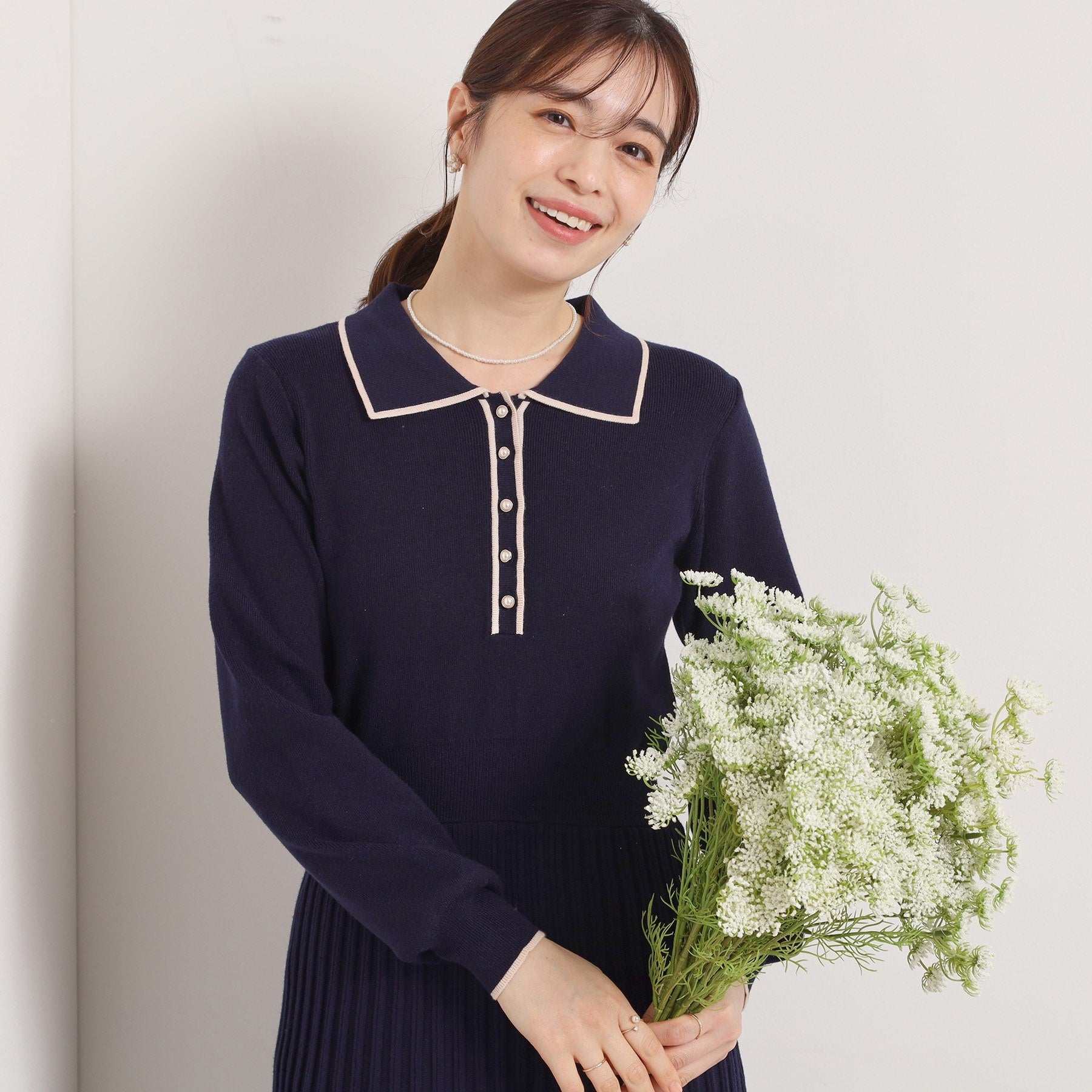 イッツデモ ITS'DEMO ポロ衿ニットフレアワンピース (ブラック(019)) ブラック(019)