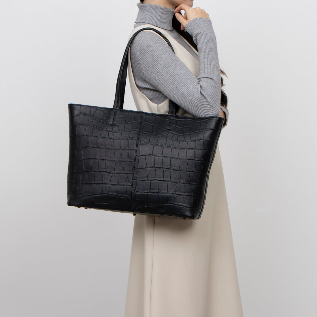 イタリコ ITALICO 日本製 クロコ型押し 牛革 国産 レザー トートバッグ (ダークグレー) ダークグレー