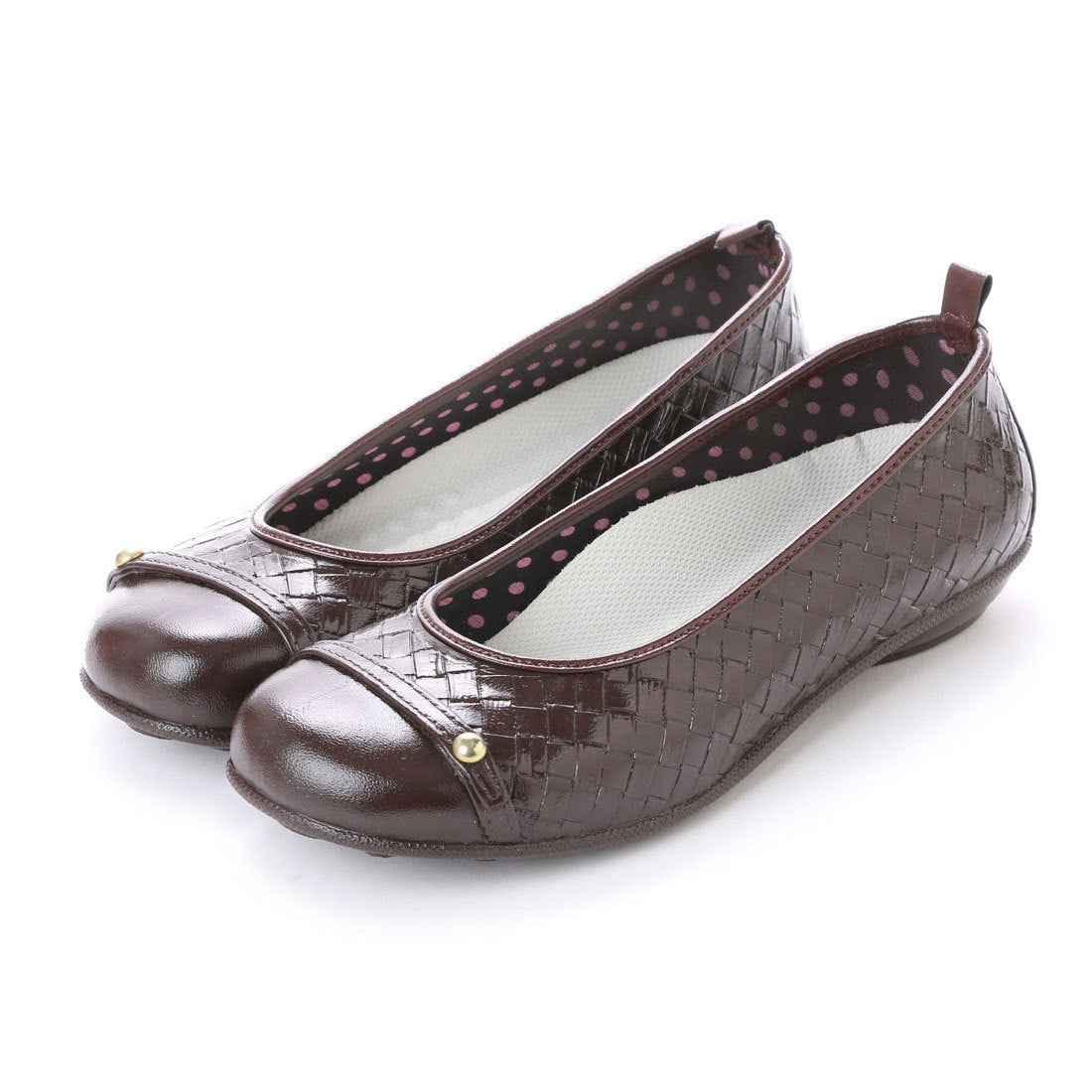 イタリコ ITALICO 日本製 防水 型押しメッシュ風ぺたんこレインパンプス,チョコ